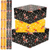 Set van 6x Rollen Kerst inpakpapier/cadeaupapier oker geel/zwart rendieren 2,5 x 0,7 meter - Cadeaupapier