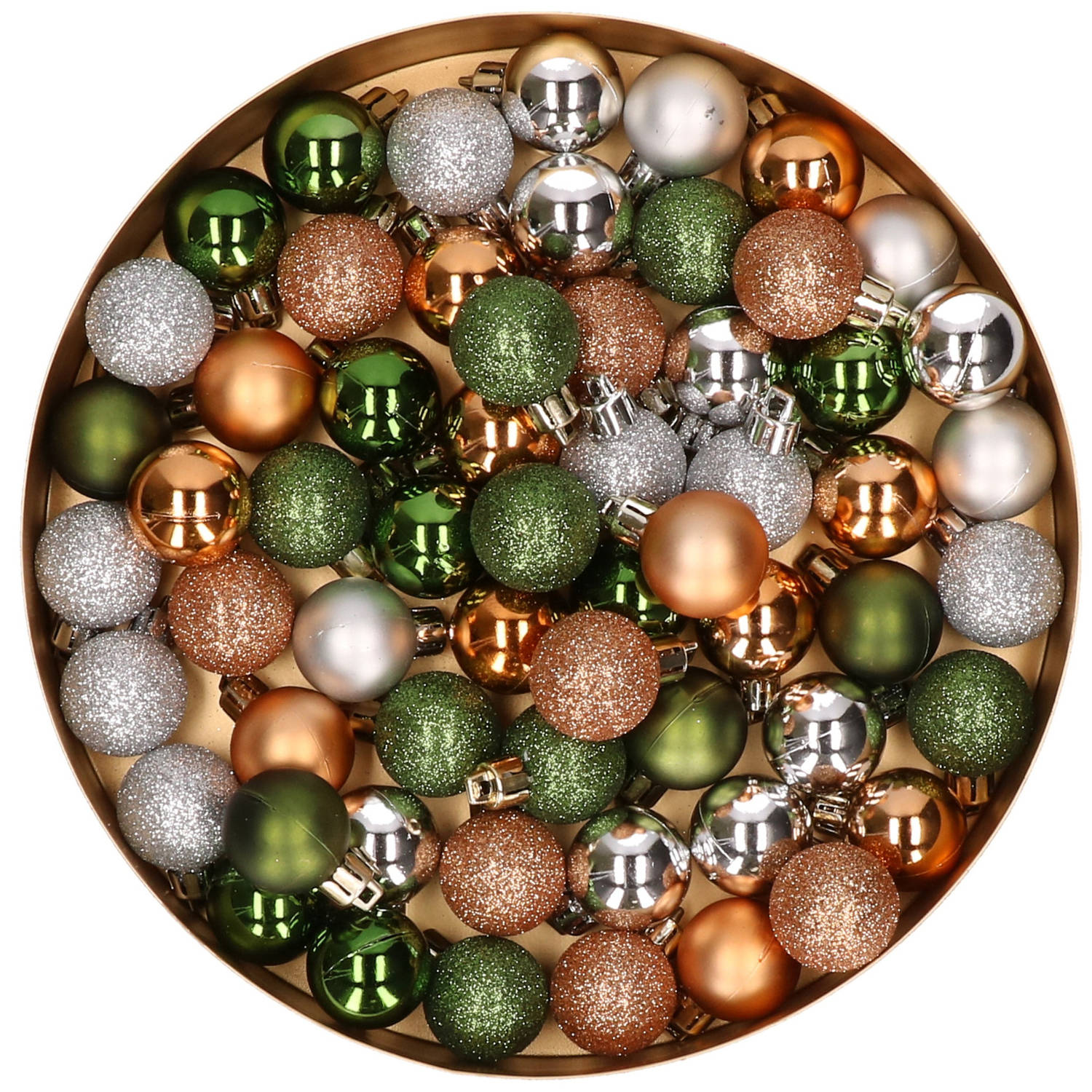 60x stuks kunststof kerstballen mix koper-groen-zilver 3 cm Kerstbal