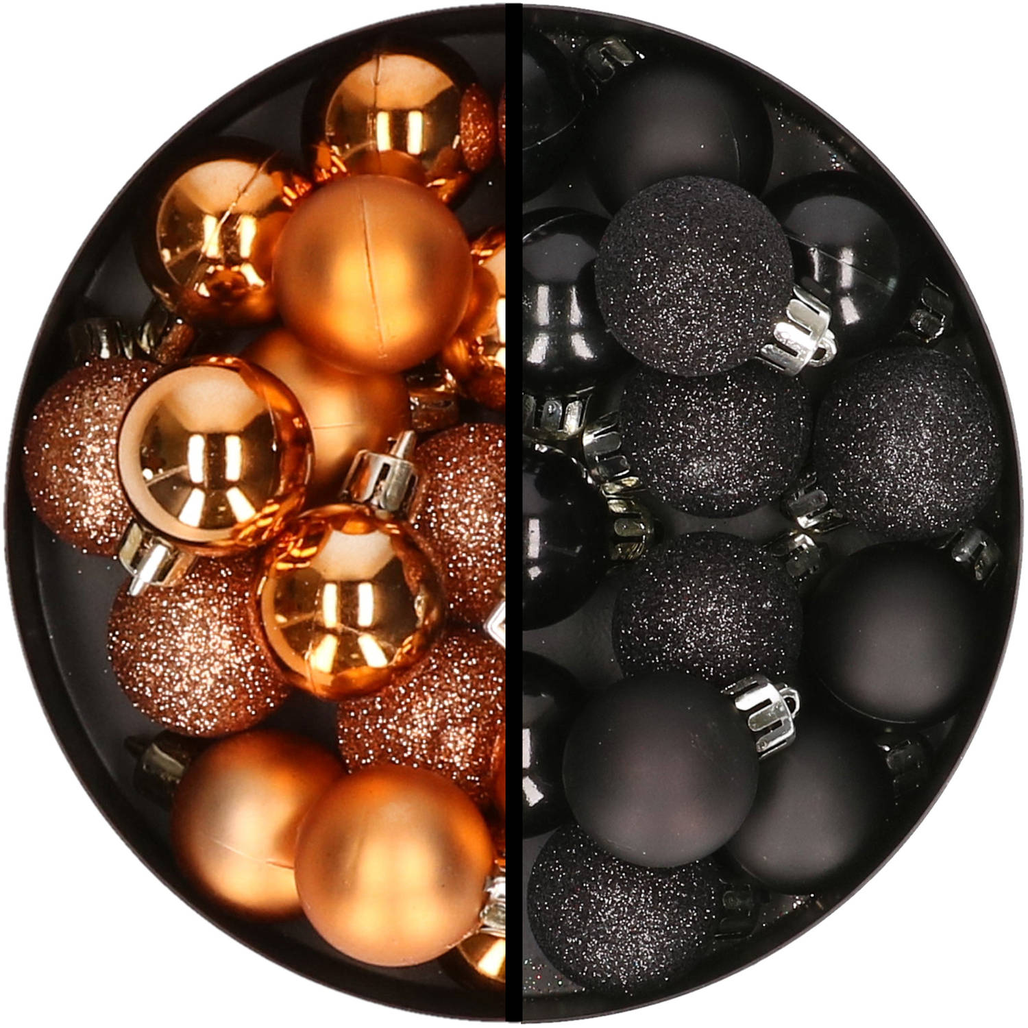34x stuks kunststof kerstballen koper en zwart 3 cm Kerstbal