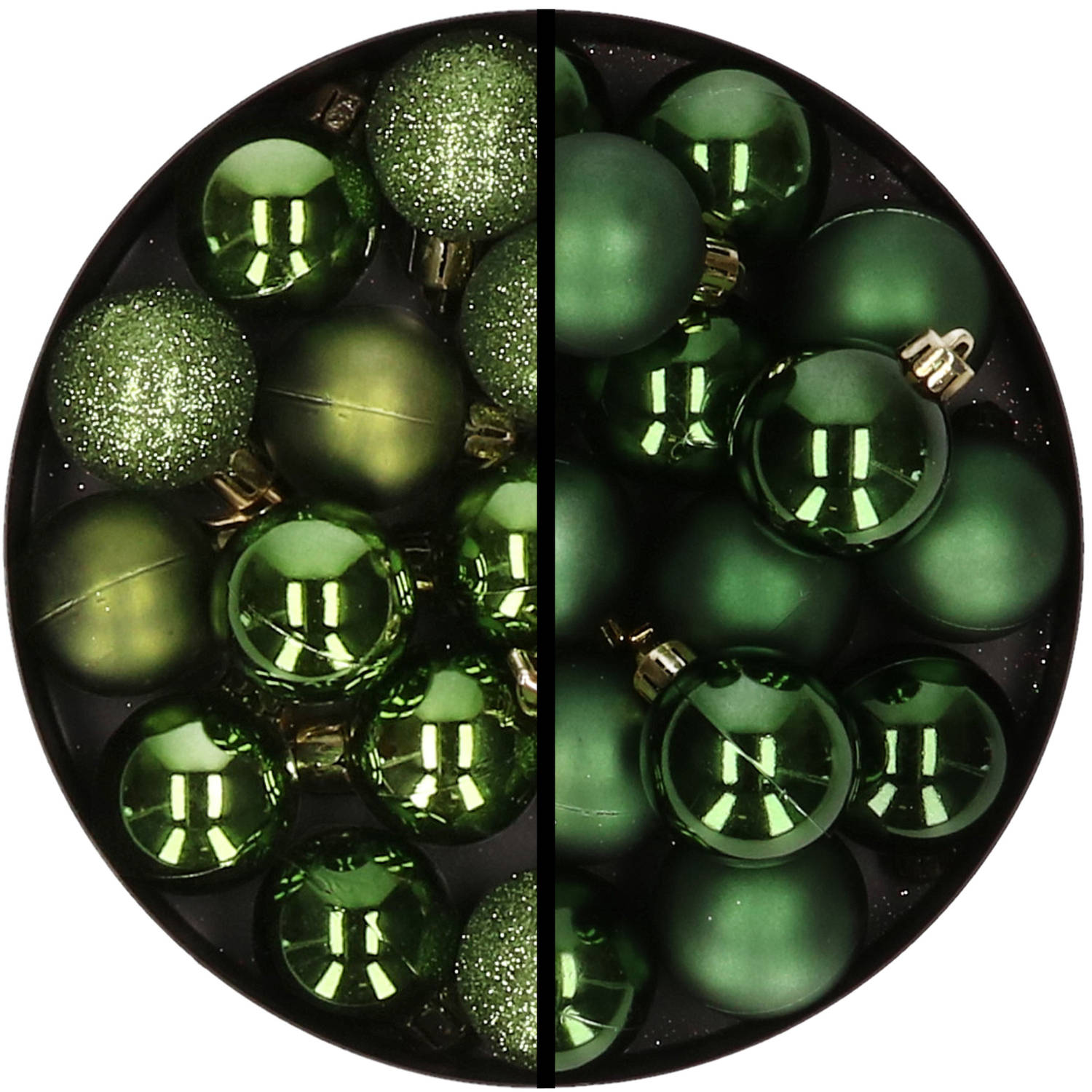 36x stuks kunststof kerstballen appelgroen en donkergroen 3 en 4 cm - Kerstbal