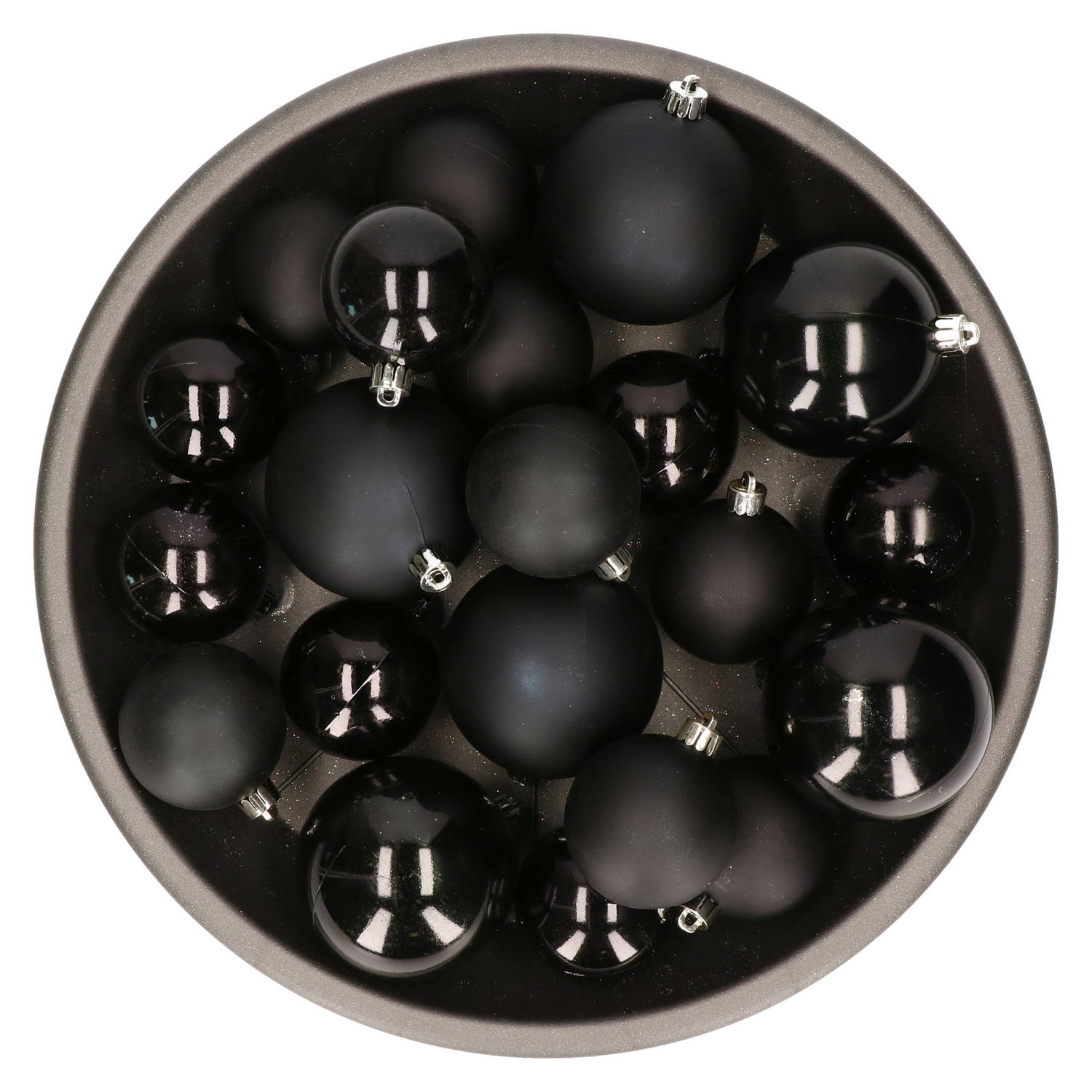 Kerstversiering kunststof kerstballen zwart 6-8-10 cm pakket van 22x stuks Kerstbal