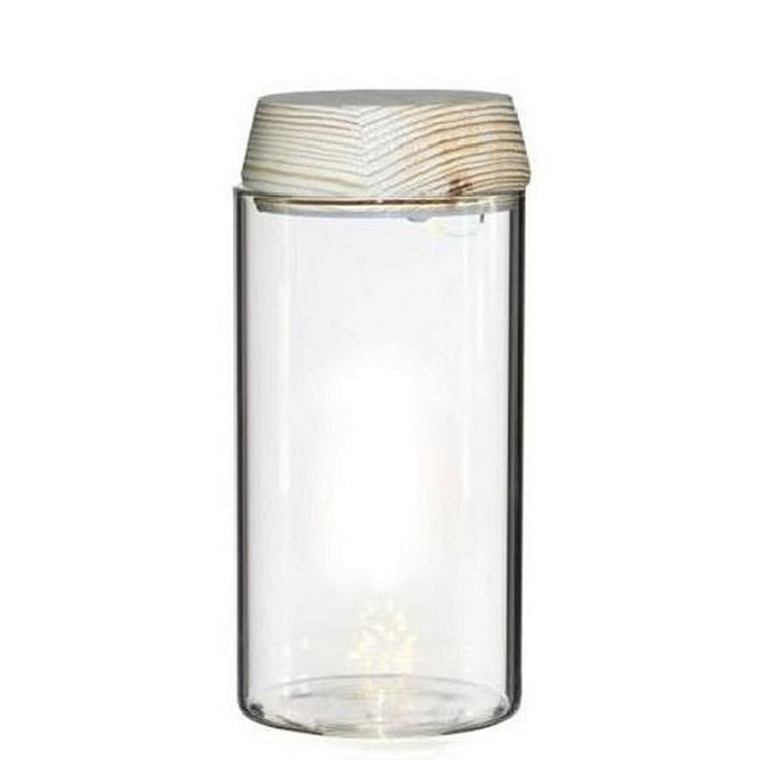 Ideas4seasons Pot/vaas van glas voor planten ecosysteem - deksel met LED verlichting - D8 x H18 cm
