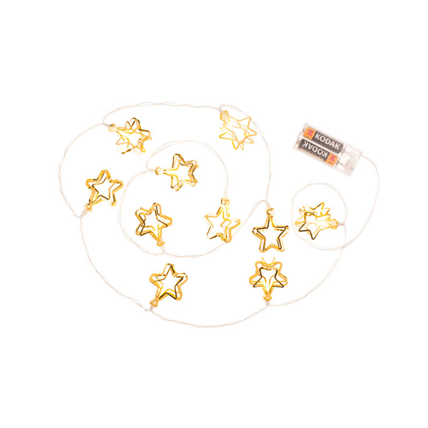 Lichtsnoer 3D sterren -metallic goud -185 cm -batterij verlichting Lichtsnoeren