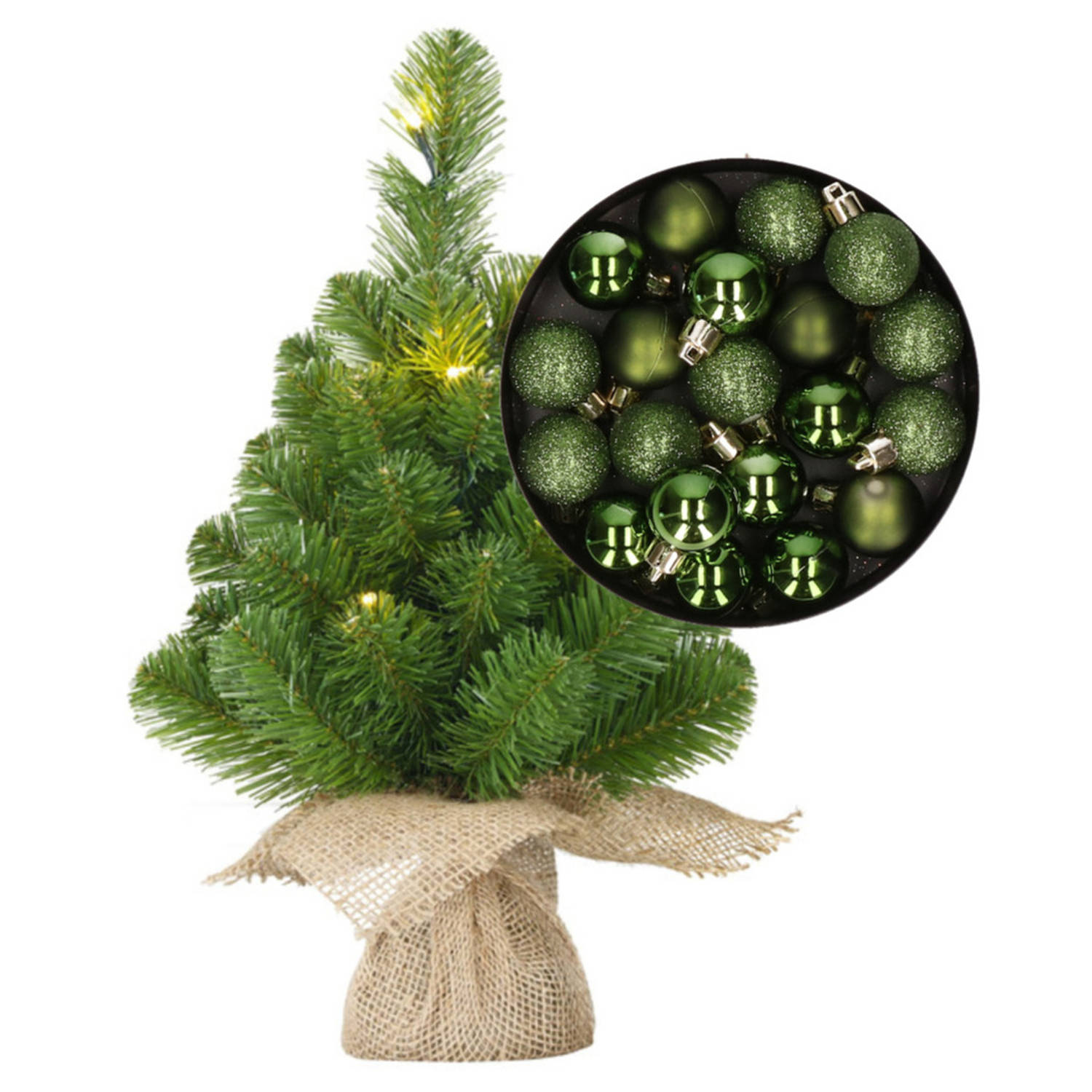 Mini kerstboom-kunstboom met verlichting 45 cm en inclusief kerstballen groen Kunstkerstboom
