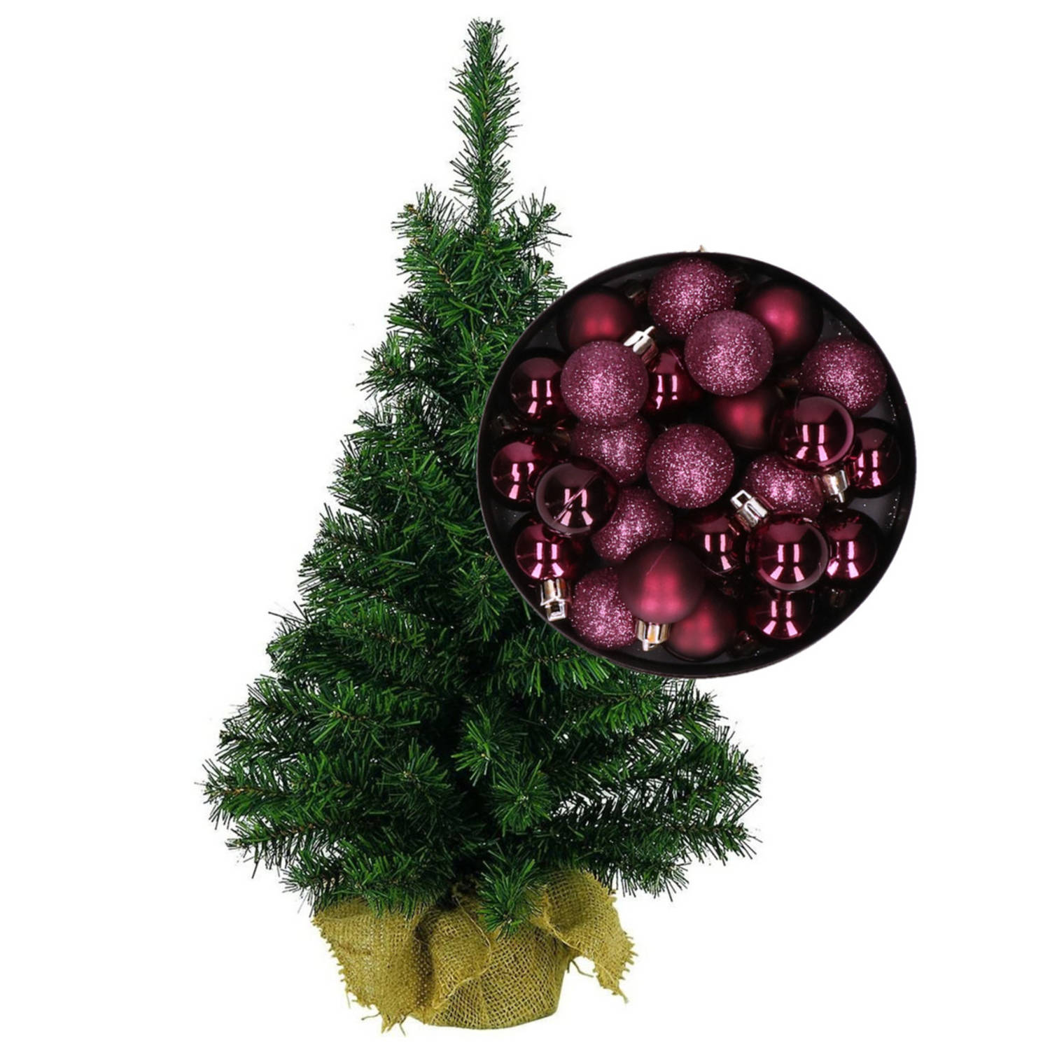 Mini kerstboom-kunst kerstboom H45 cm inclusief kerstballen aubergine paars Kunstkerstboom
