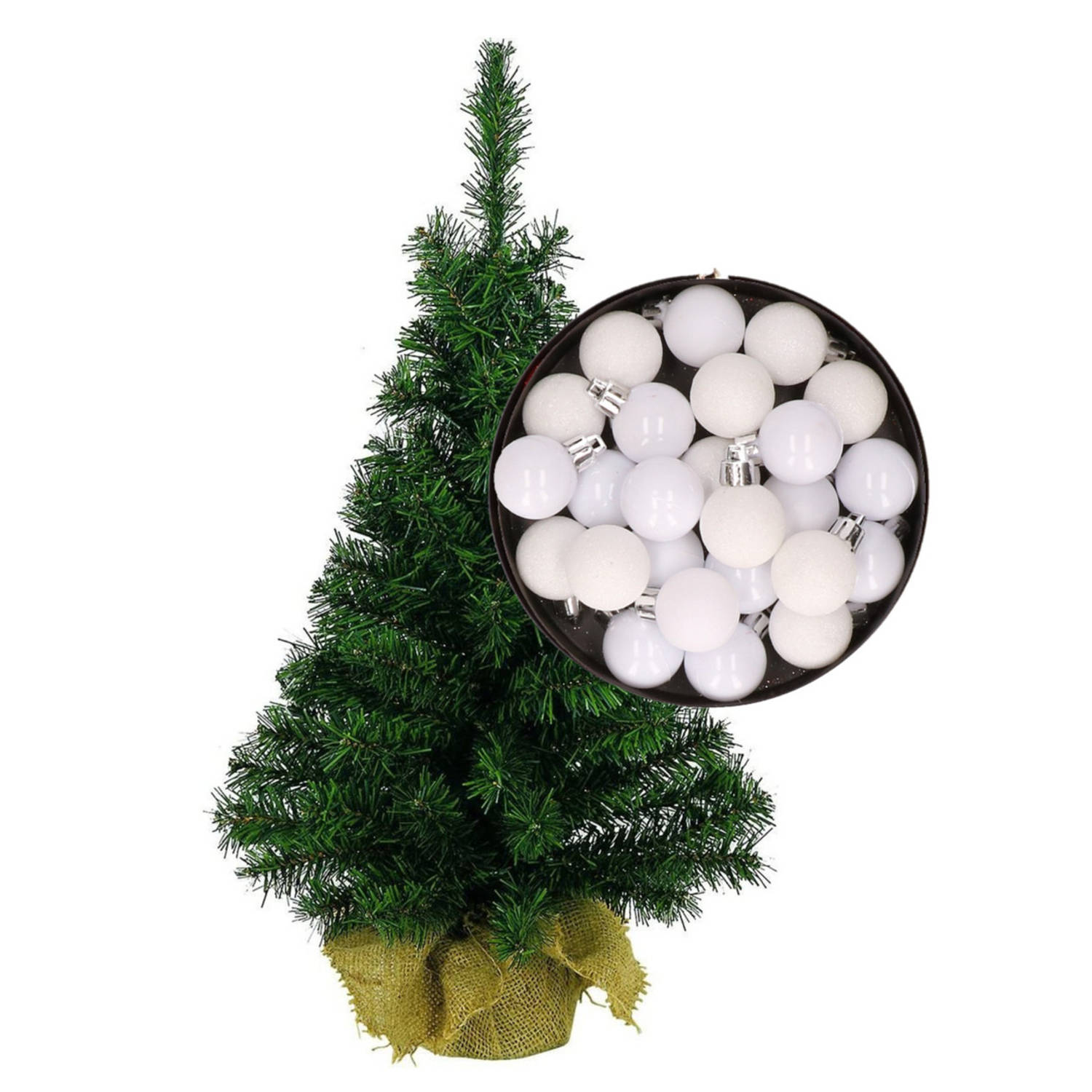 Mini kerstboom-kunst kerstboom H35 cm inclusief kerstballen wit Kunstkerstboom