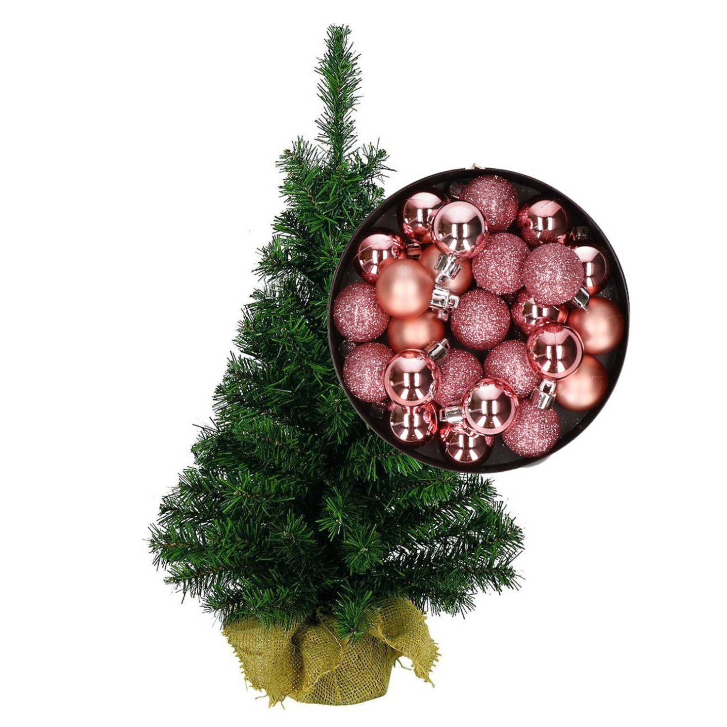Mini kerstboom-kunst kerstboom H75 cm inclusief kerstballen roze Kunstkerstboom