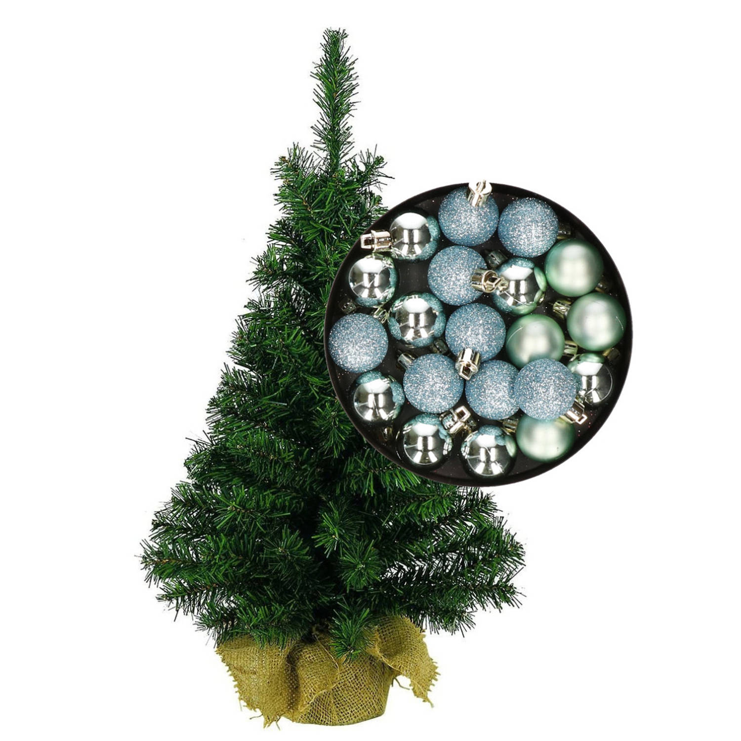 Mini kerstboom-kunst kerstboom H35 cm inclusief kerstballen mintgroen Kunstkerstboom