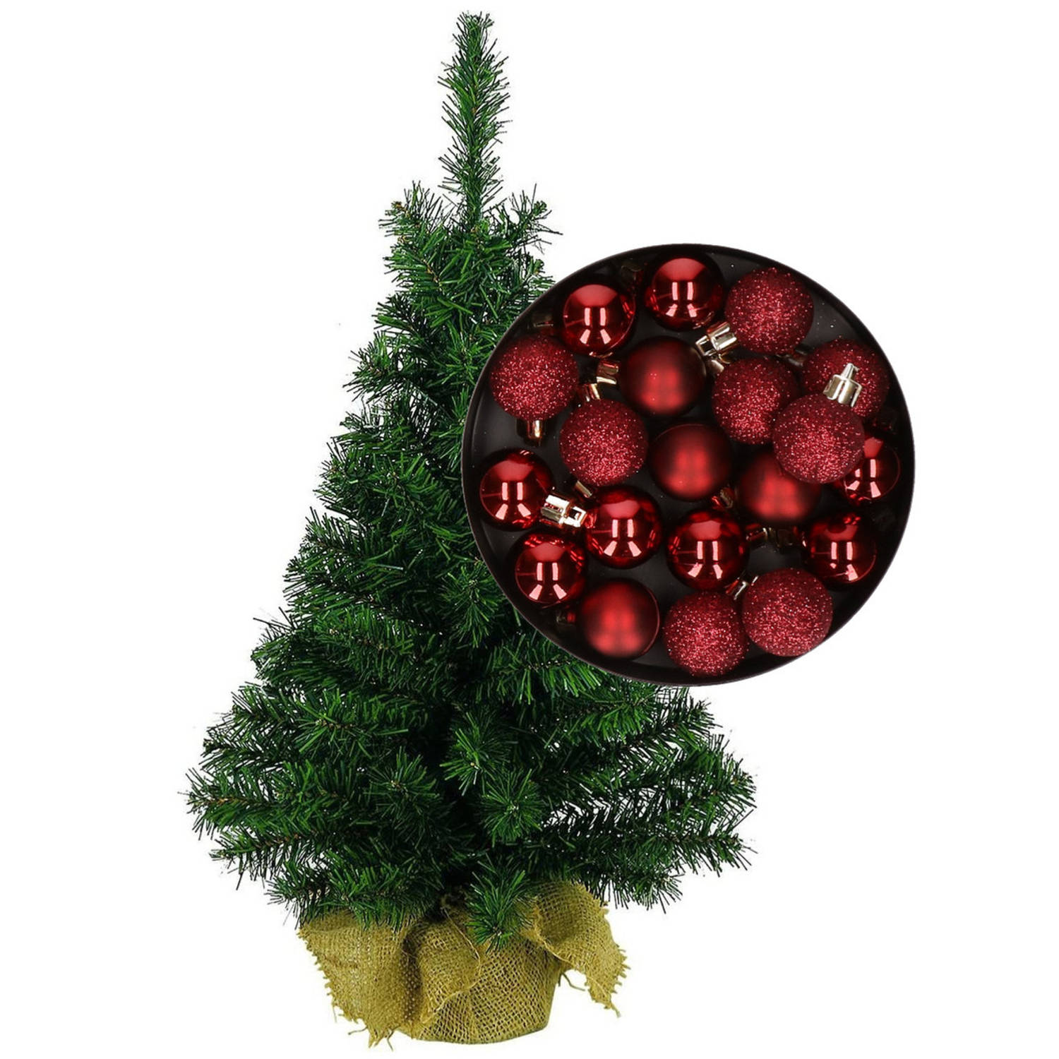 Mini kerstboom-kunst kerstboom H35 cm inclusief kerstballen donkerrood Kunstkerstboom