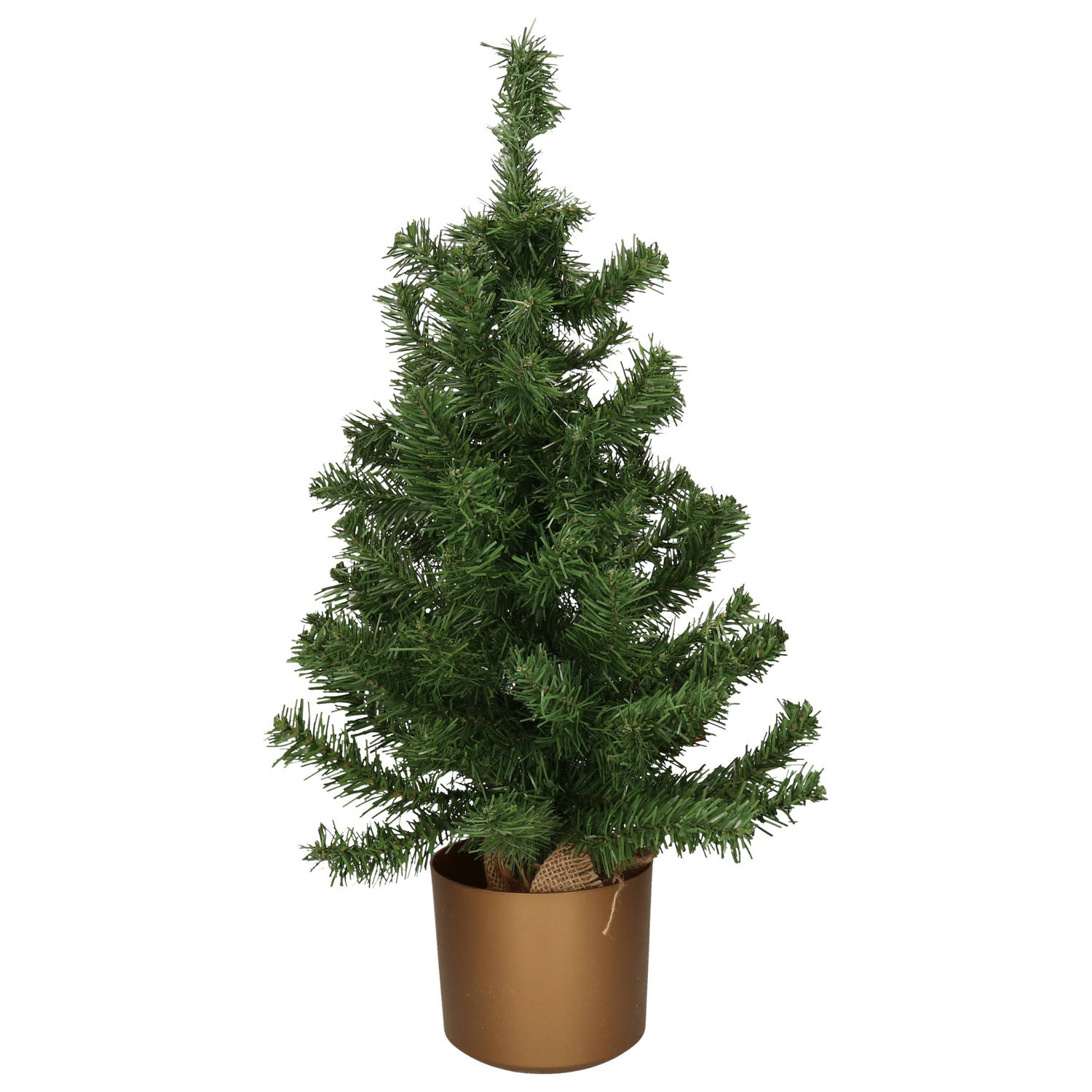 Mini kerstboom groen in gouden kunststof pot 75 cm kunstboom Kunstkerstboom