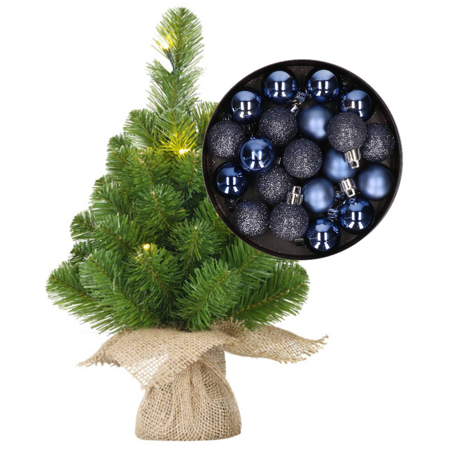 Mini kerstboom-kunstboom met verlichting 45 cm en inclusief kerstballen donkerblauw Kunstkerstboom