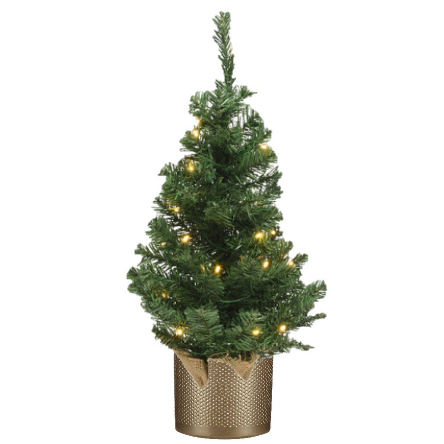 Kunstboom-kunst kerstboom groen 60 cm met verlichting en gouden pot Kunstkerstboom