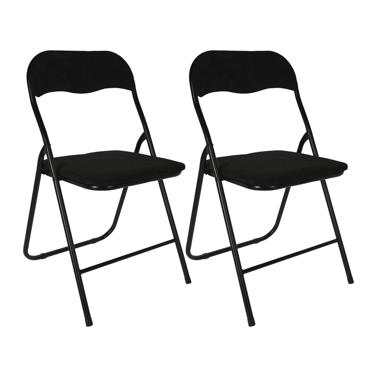 Home & Styling Klapstoel met ribcord zitting 2x zwart 40 x 38 x 88 cm metaal Klapstoelen