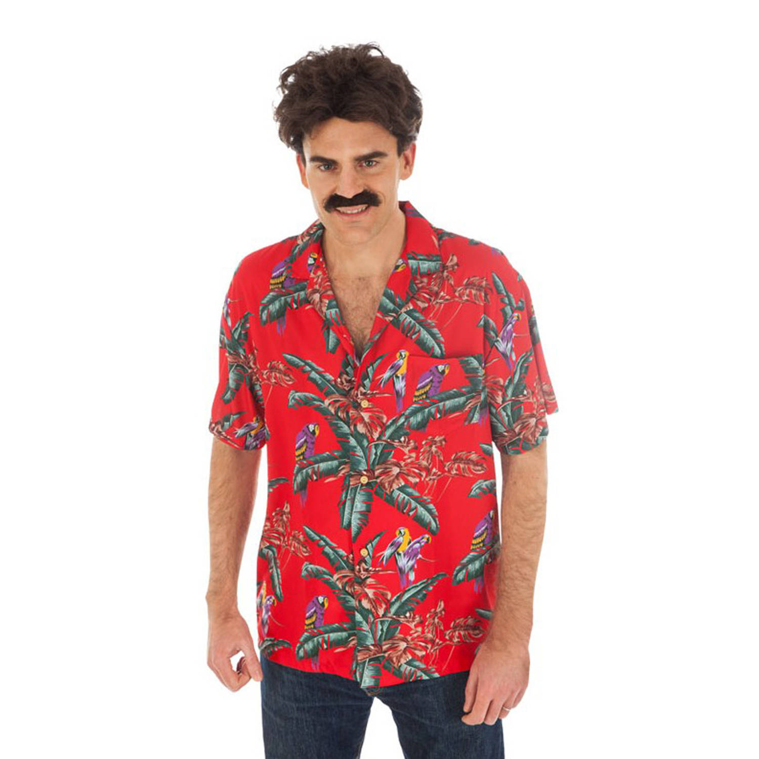 Chaks Hawaii shirt/blouse - tropische bloemen - rood XL (52) - Carnavalsblouses