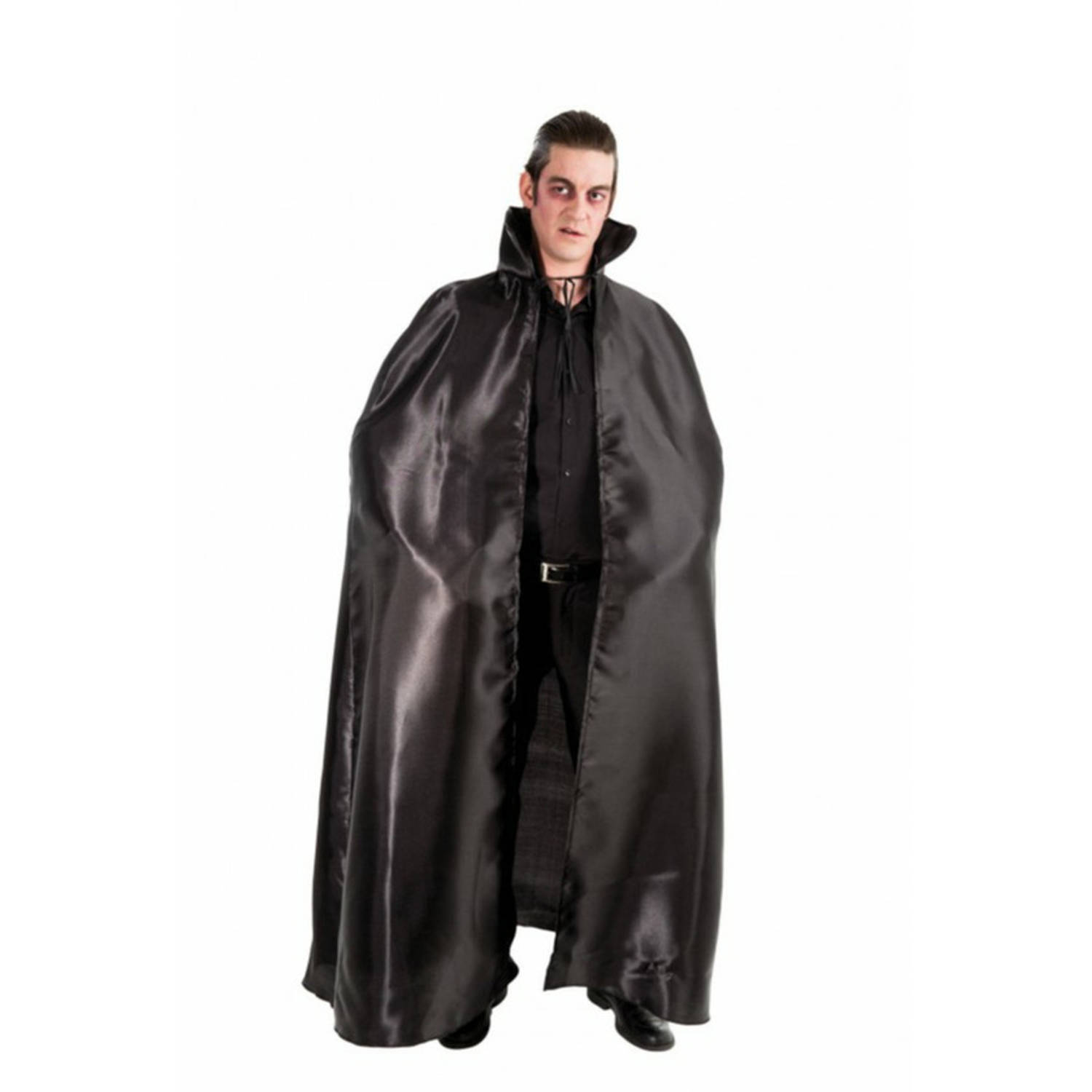 Halloween Dracula cape - voor volwassenen - zwart - satijn - L163 cm - Carnavalskostuums