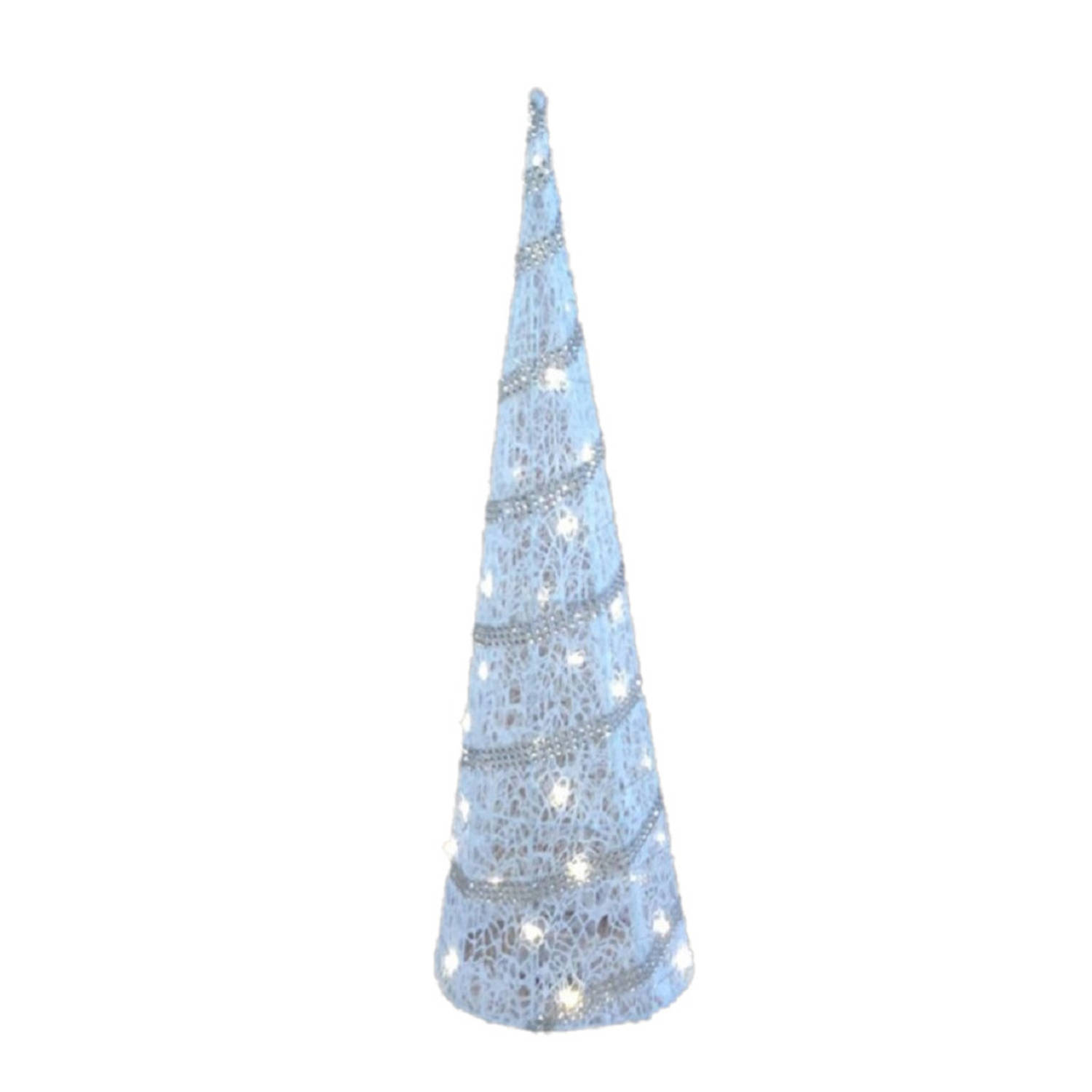 LED piramide kerstboom - H59 cm - wit - kunststof - kerstverlichting - kerstverlichting figuur