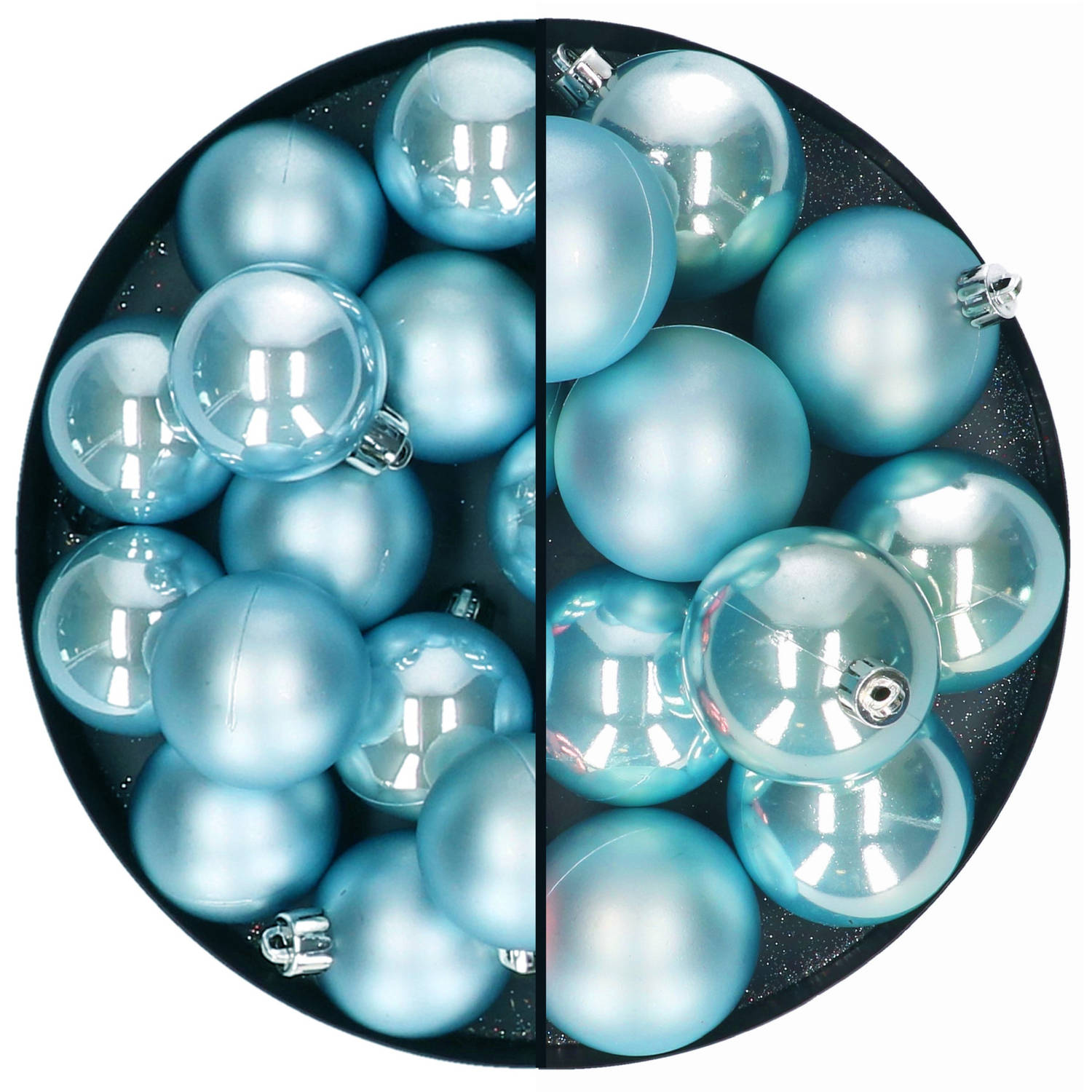 Kerstballen set 28x stuks 4 en 6 cm ijsblauw kunststof Kerstbal