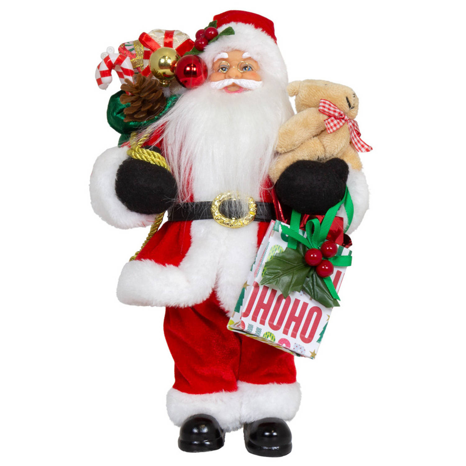 Kerstman decoratie pop Carl - H30 cm - rood - staand - kerst beeld - kerst figuur