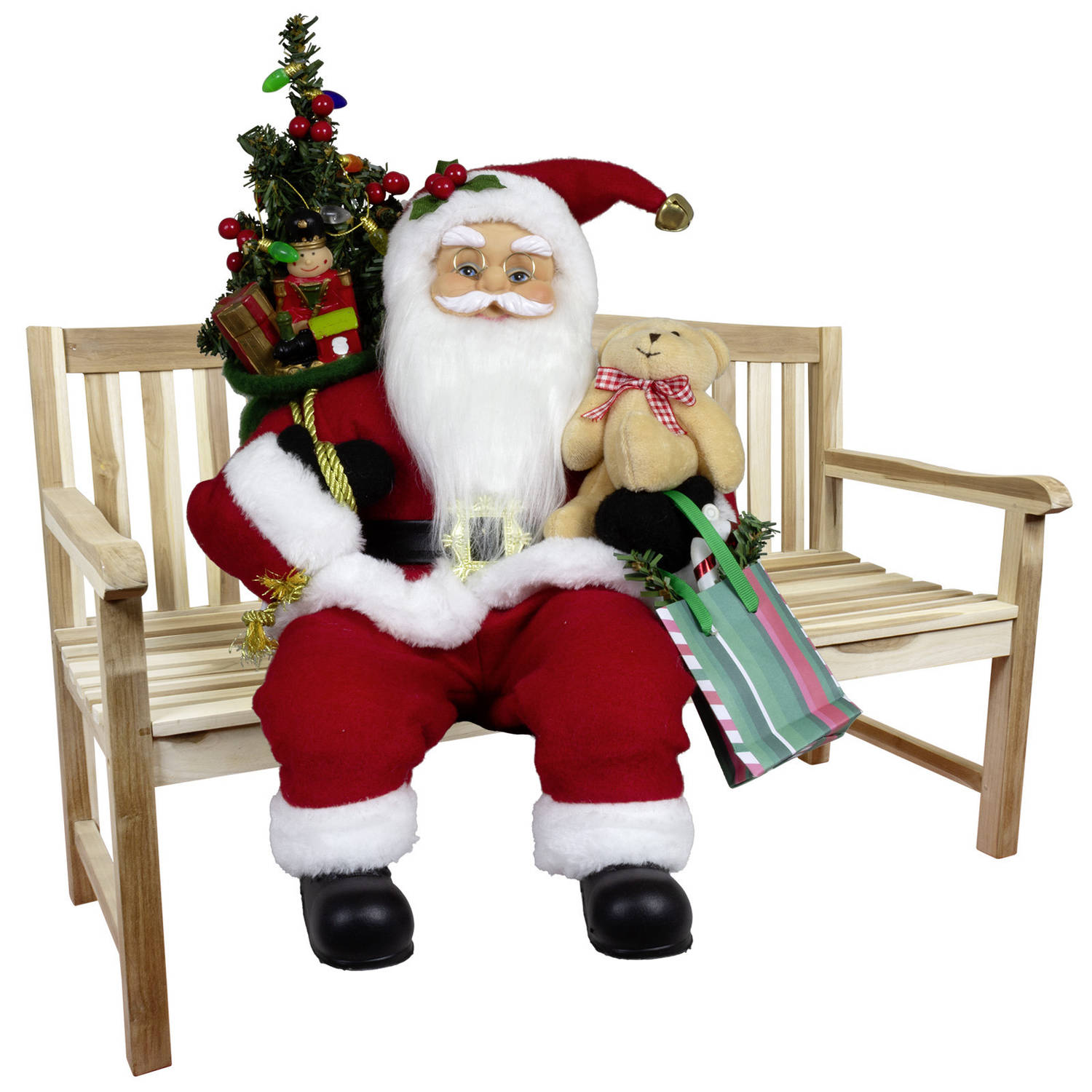 Kerstman decoratie pop Gijs - H45 cm - rood - zittend - kerst beeld - kerst figuur