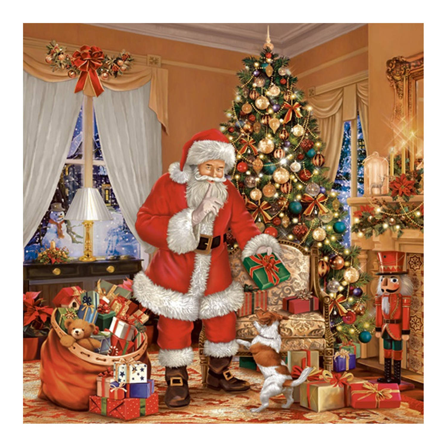 1 Pakje papieren lunch servetten - Santa claus giving presents - Kerst