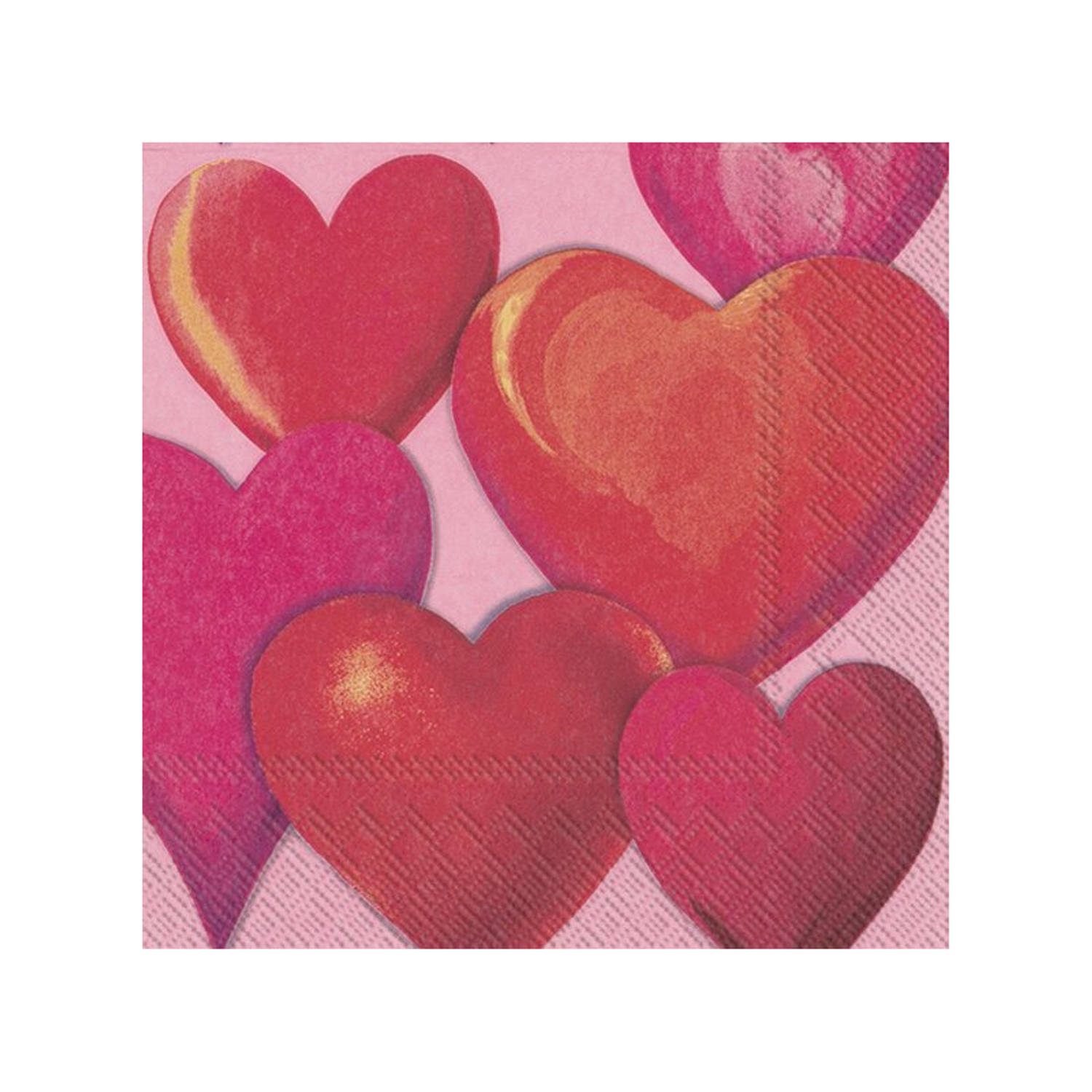 20x Gekleurde 3-laags servetten hartjes 33 x 33 cm - Valentijn/romantiek thema