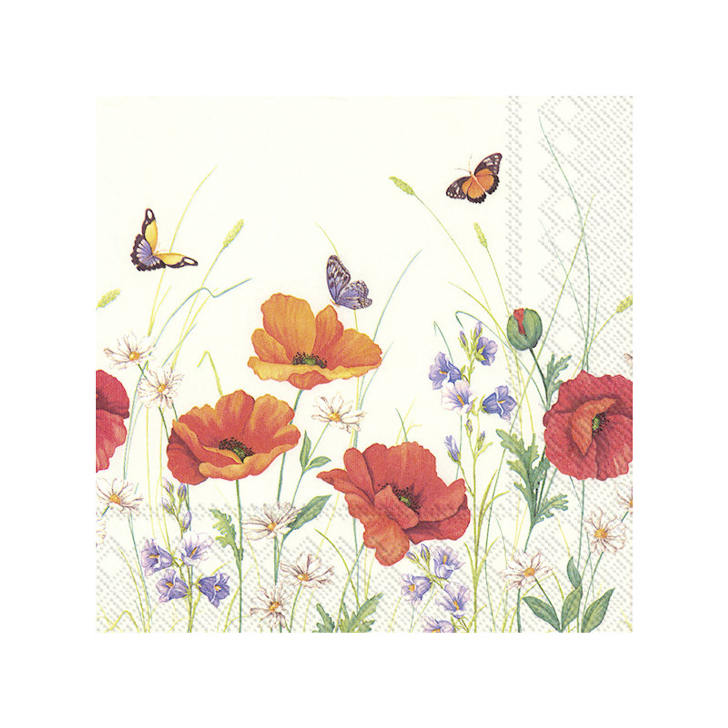 20x Gekleurde 3-laags servetten klaprozen en vlinders 33 x 33 cm - Voorjaar/lente bloemen thema