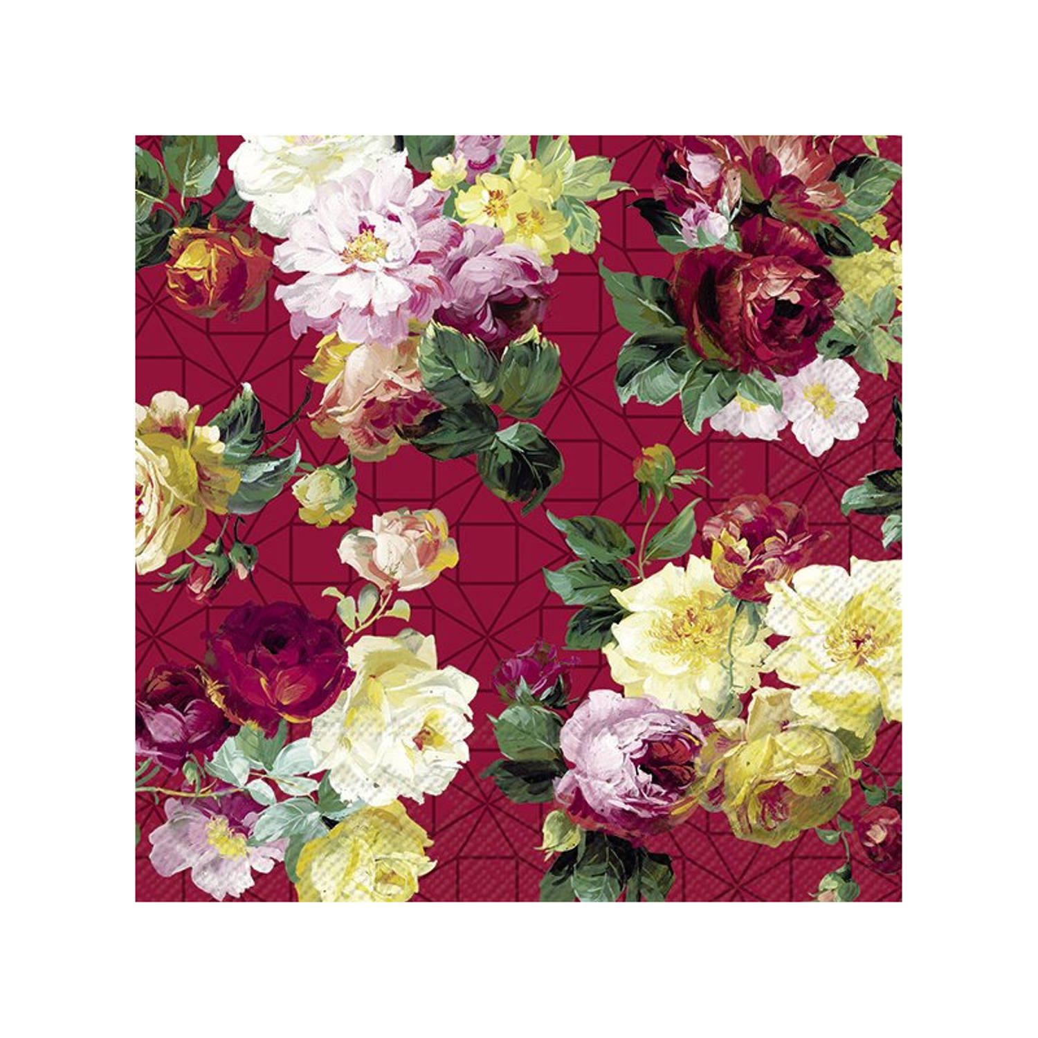 20x Gekleurde 3-laags servetten rozen 33 x 33 cm - Voorjaar/lente bloemen thema