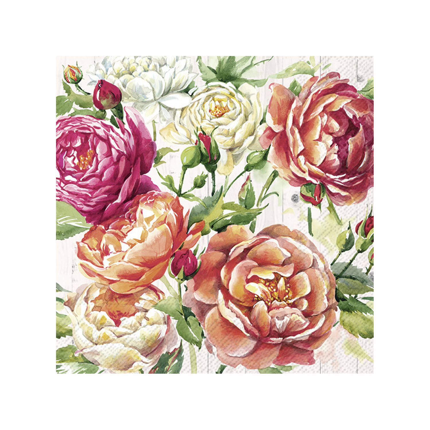 20x Gekleurde 3-laags servetten vintage rozen 33 x 33 cm - Voorjaar/lente bloemen thema