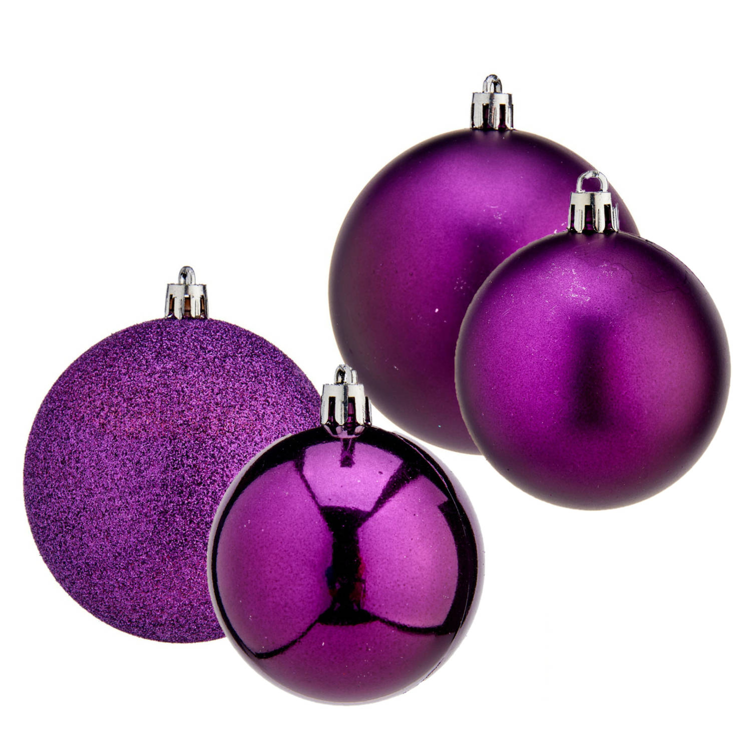 Kerstballen - 12x st - paars - kunststof - 6 en 8 cm - kerstversiering - Kerstbal