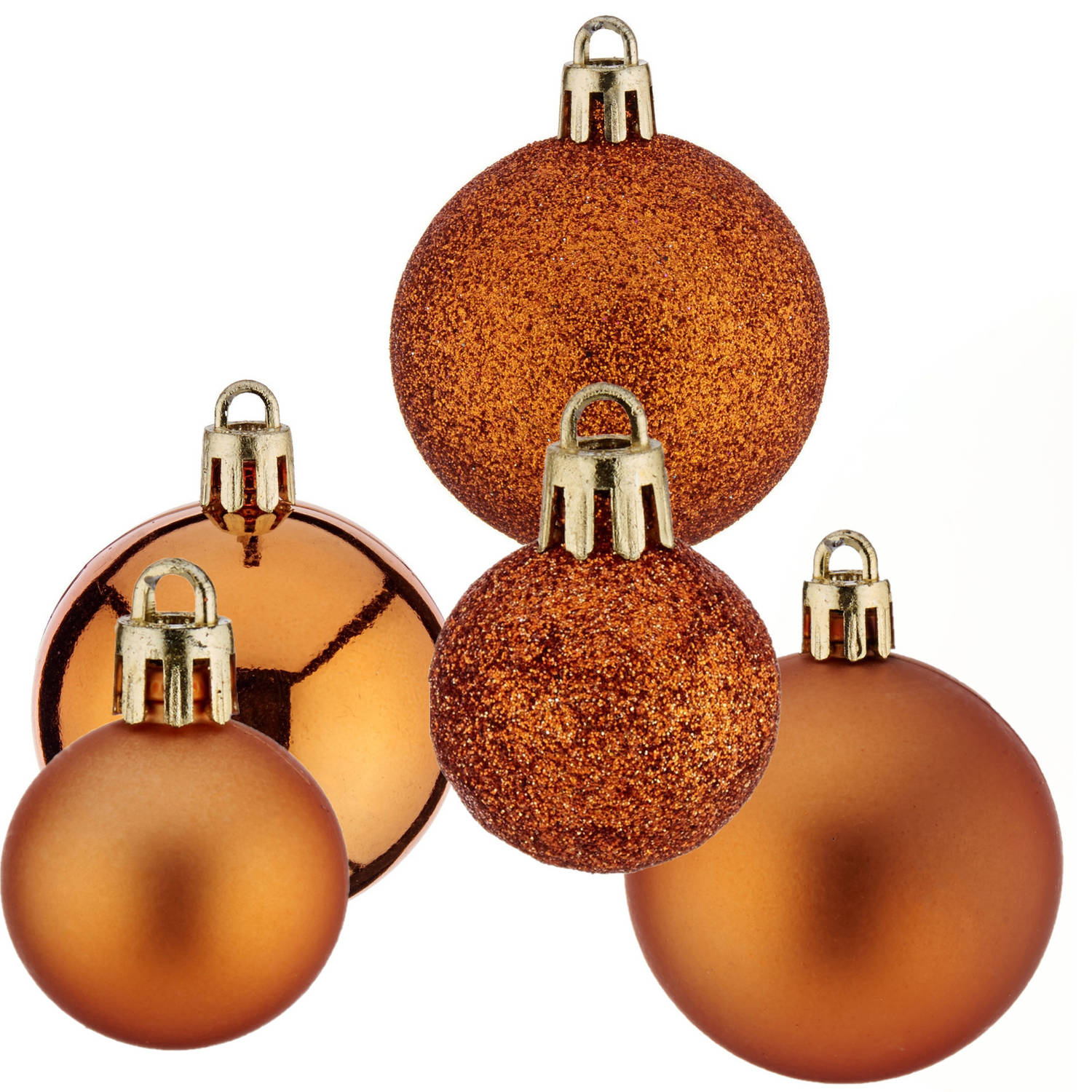 Kerstballen - 24x st - oranje - 3 en 5 cm - kunststof - Kerstbal