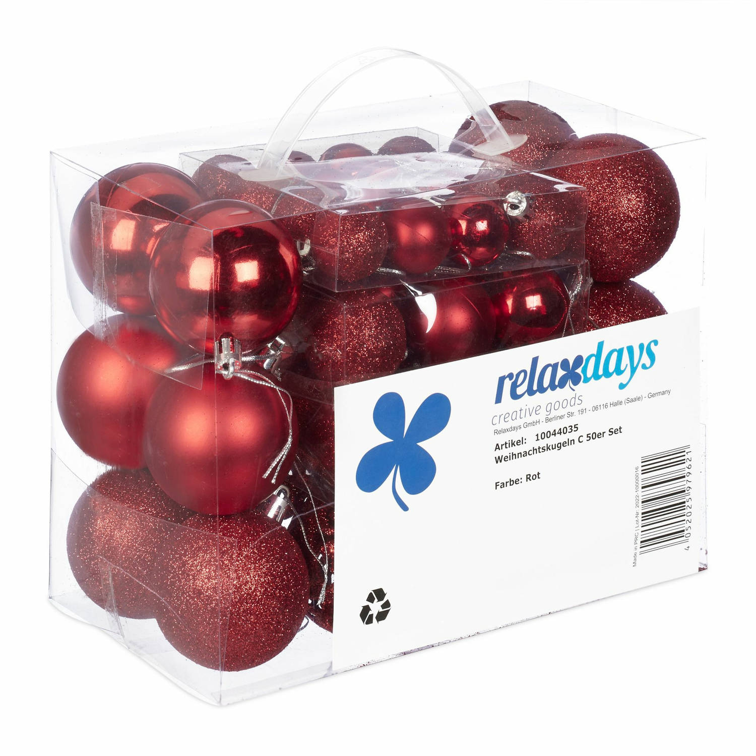 Relaxdays kerstballen set van 50 - traditioneel - kunststof - kerstboomversiering - los - rood