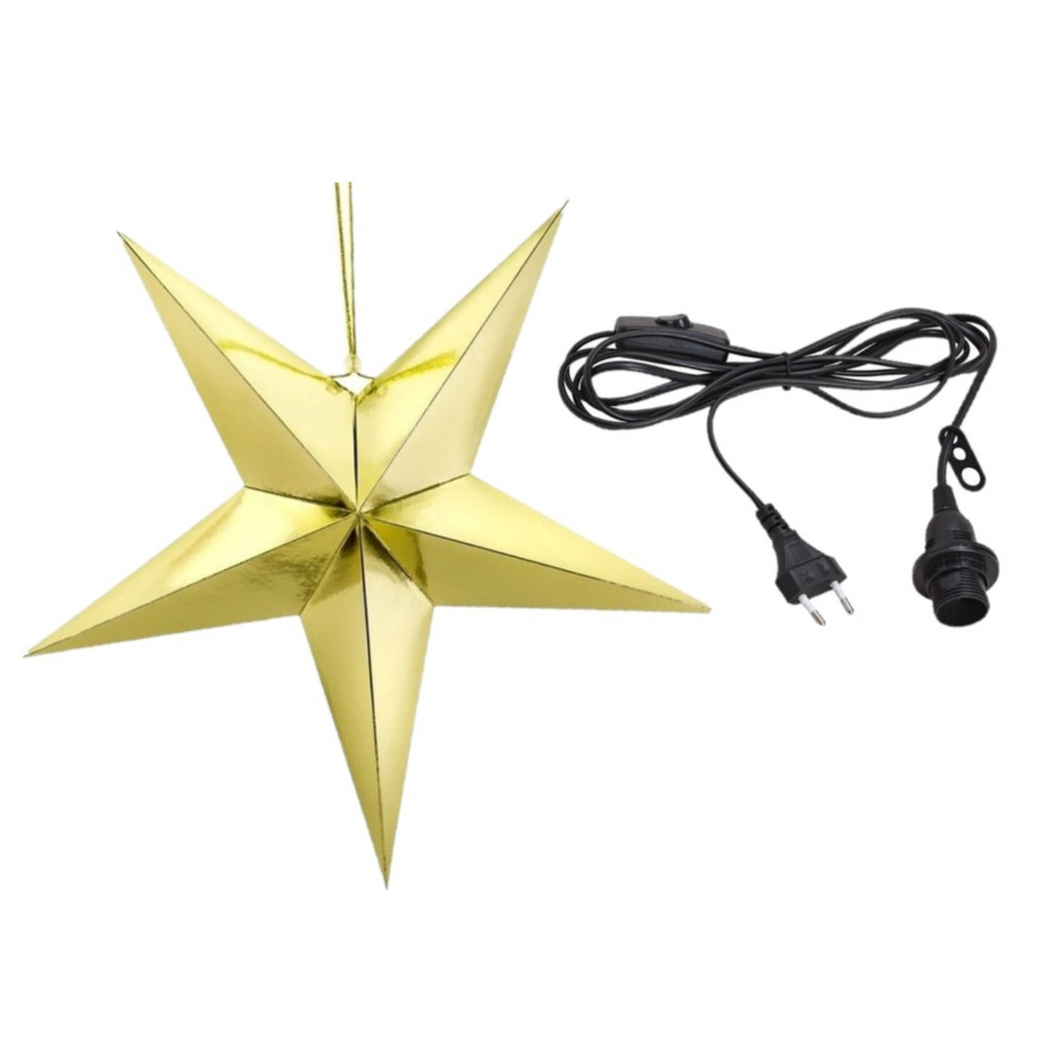 Kerstster decoratie gouden ster lampion 70 cm inclusief zwarte lichtkabel Kerststerren
