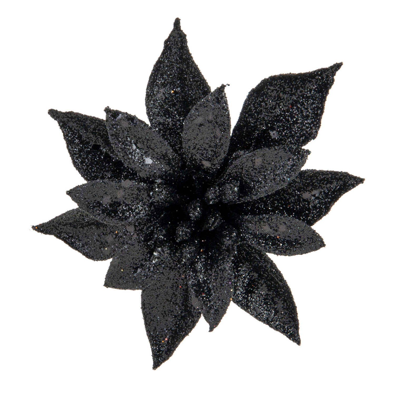 Cosy and Trendy kerst bloem op clip zwart -8 cm glitters Kersthangers
