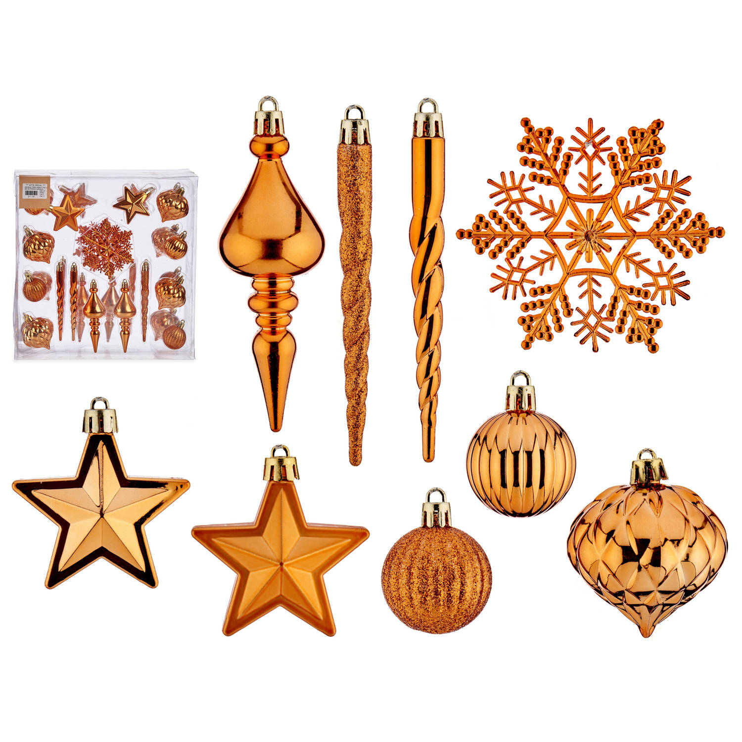Krist+ ornamenten set - 32x - oranje - kunststof - Kersthangers