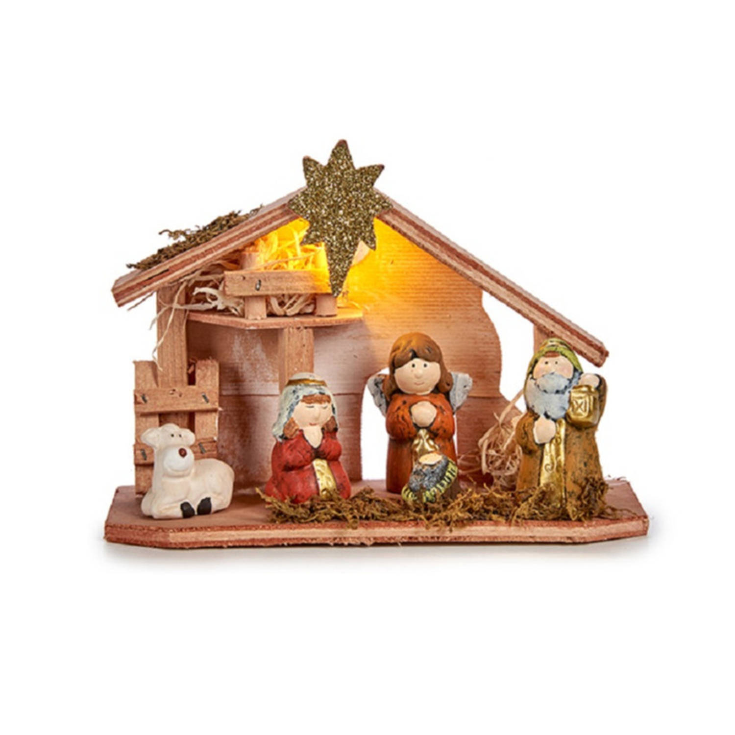 Krist+ kerststal met led verlichting incl. kerstbeelden 22,5 cm Kerststallen
