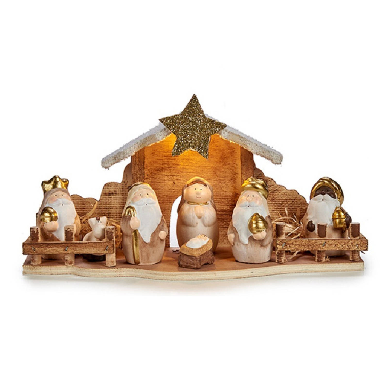 Krist+ kerststal - met led verlichting - incl. kerstbeelden - 33 cm - Kerststallen