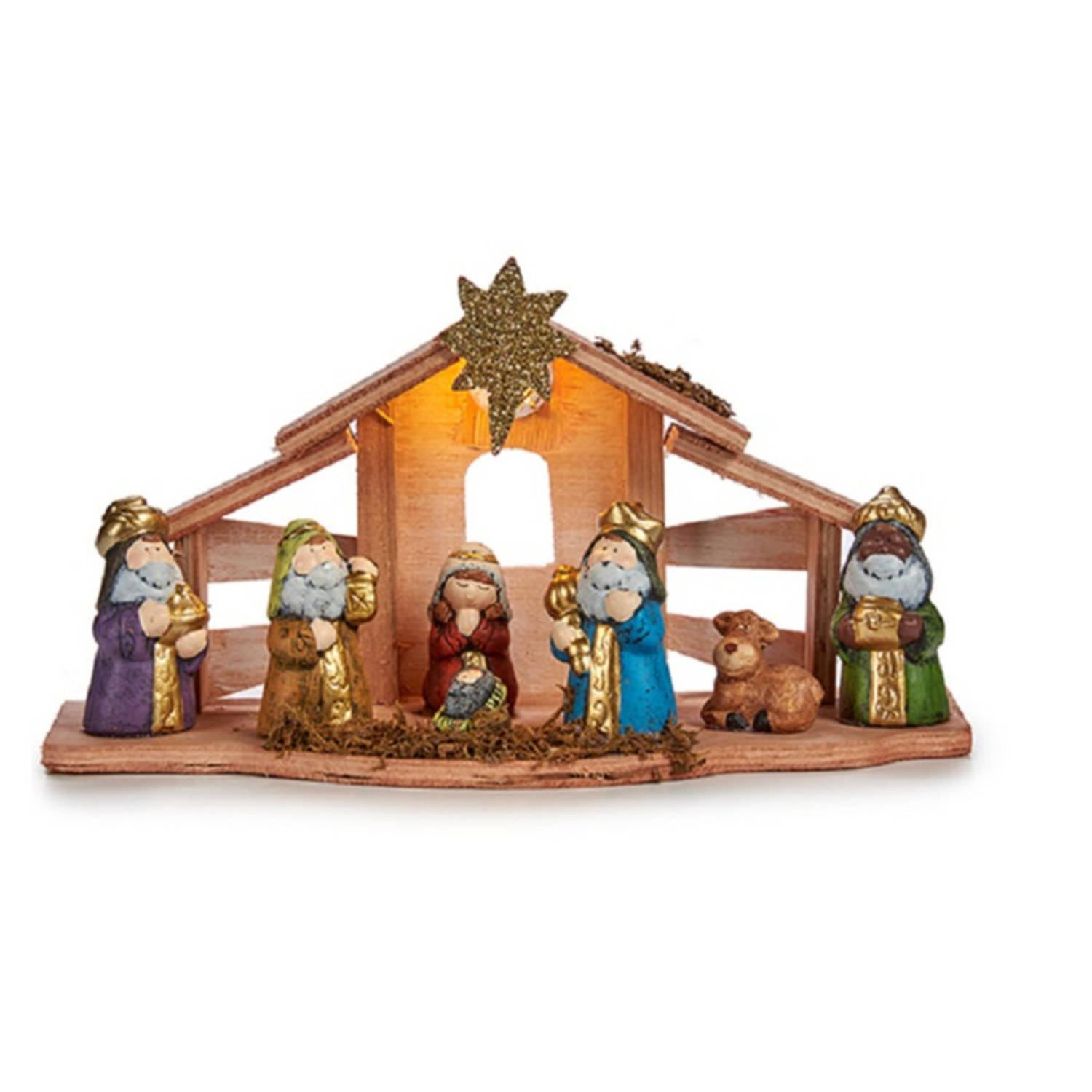 Krist+ kerststal - met led verlichting - incl. kerstbeelden - 30 cm - Kerststallen