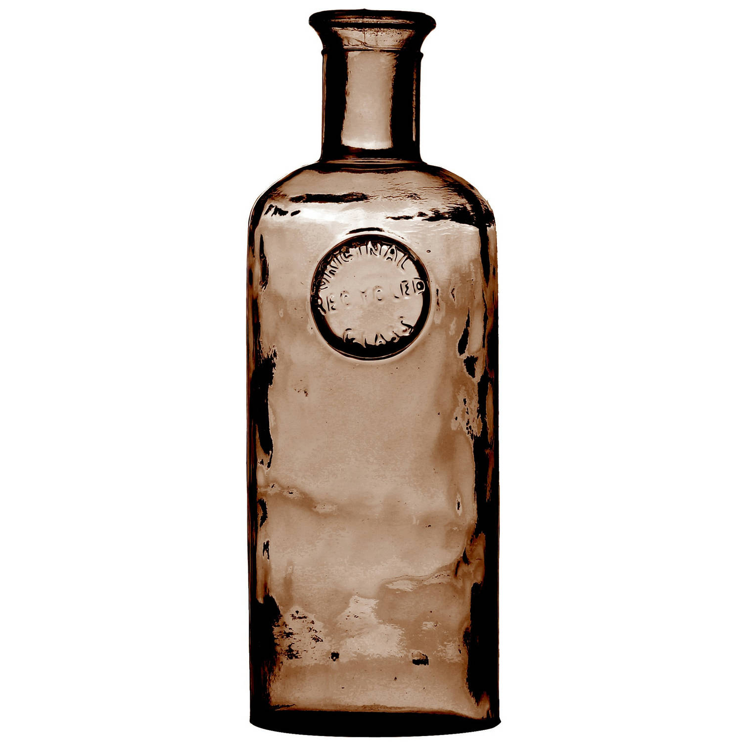Natural Living Bloemenvaas Olive Bottle kastanje transparant glas D13 x H35 cm Fles vazen Vazen