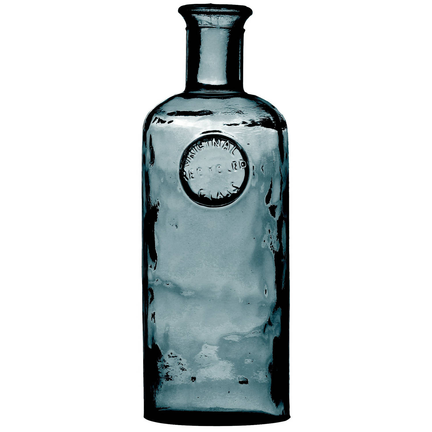 Natural Living Bloemenvaas Olive Bottle marine blauw transparant glas D13 x H27 cm Fles vazen Vazen