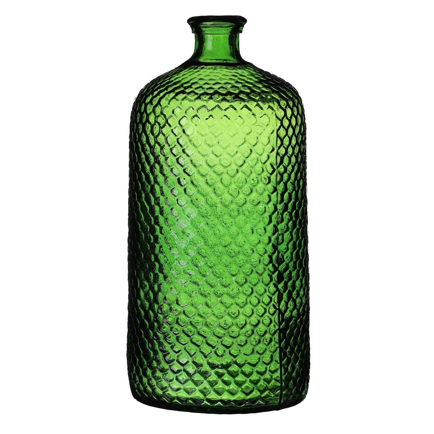 Natural Living Vaas Scubs Bottle groen geschubt glas D18xH42cm