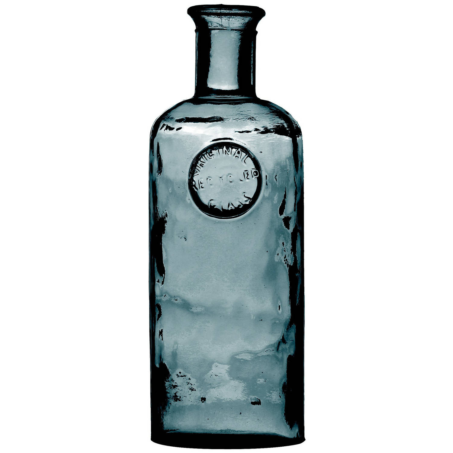 Natural Living Bloemenvaas Olive Bottle - marine blauw transparant - glas - D13 x H35 cm - Fles vazen