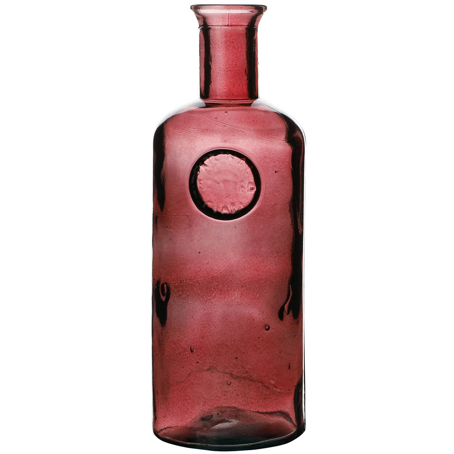 Natural Living Bloemenvaas Olive Bottle robijn rood transparant glas D13 x H27 cm Fles vazen Vazen