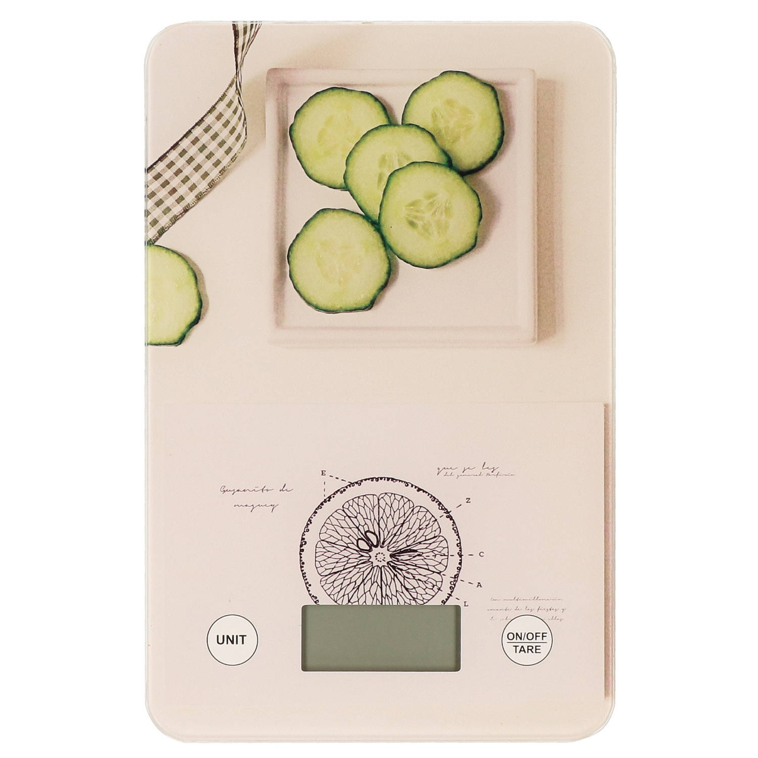 Digitale keukenweegschaal met komkommer druk RVS 23 x 15 cm Keukenweegschaal