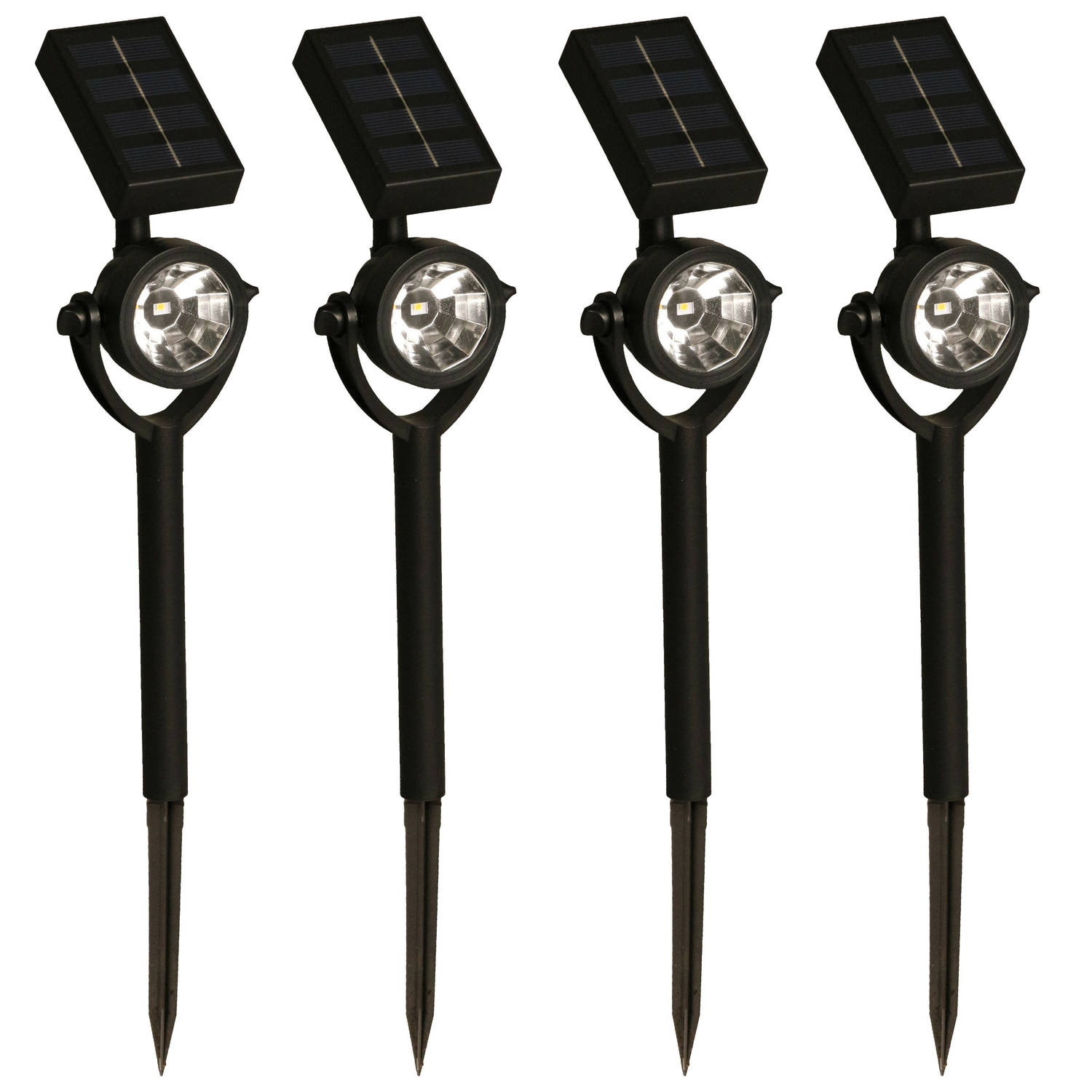 Solar tuinlamp-spotlamp 4x zwart LED Softtone effect oplaadbaar L8 x B5,5 x H35 cm Fakkels