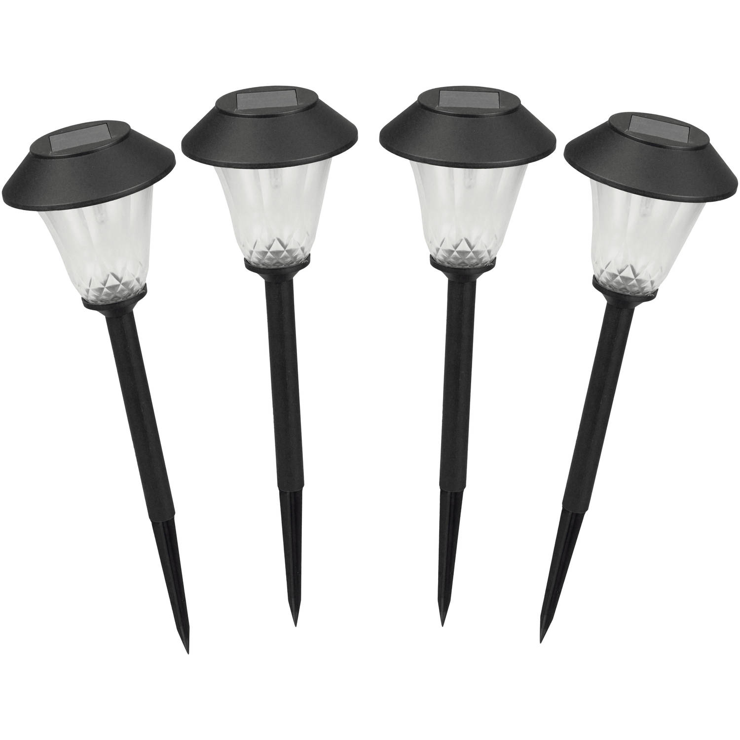 Solar tuinlamp 4x zwart LED Softtone effect oplaadbaar D12 x H42 cm Fakkels