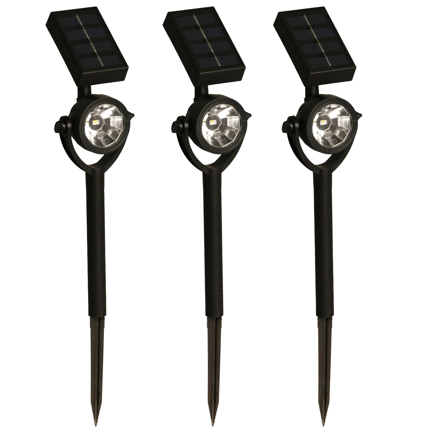 Solar tuinlamp/spotlamp - 3x - zwart - LED Softtone effect - oplaadbaar - L8 x B5,5 x H35 cm - Fakkels
