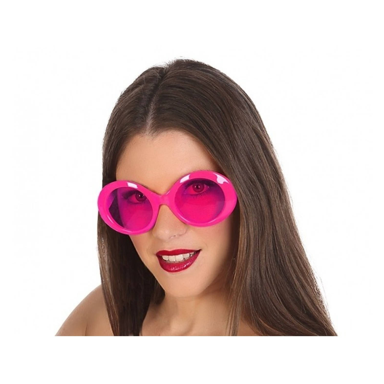 Fuchsia ronde verkleed zonnebril - Carnaval brillen