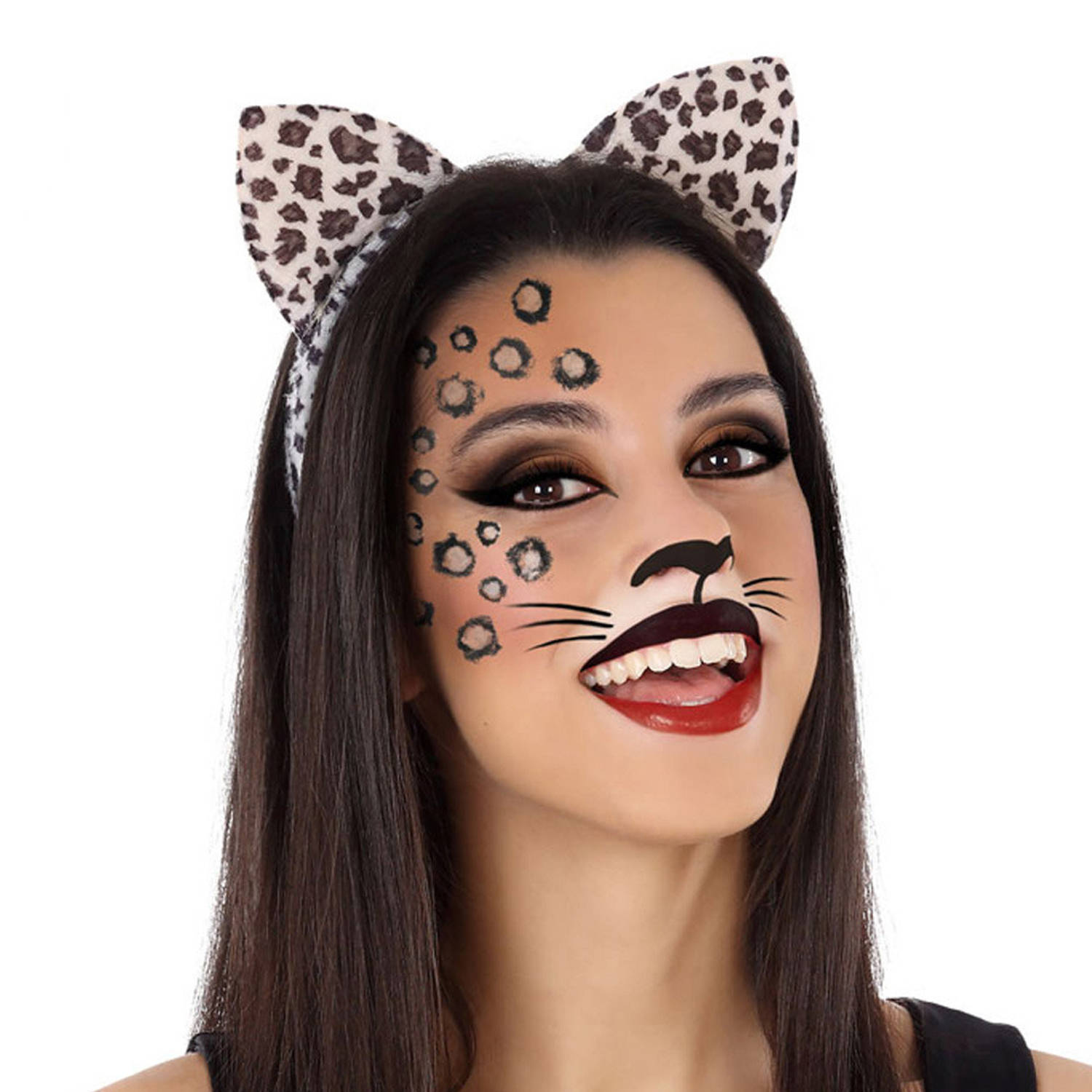Atosa Verkleed diadeem luipaard-panter-katten oren-oortjes meisjes-dames Carnaval Verkleedhoofddekse