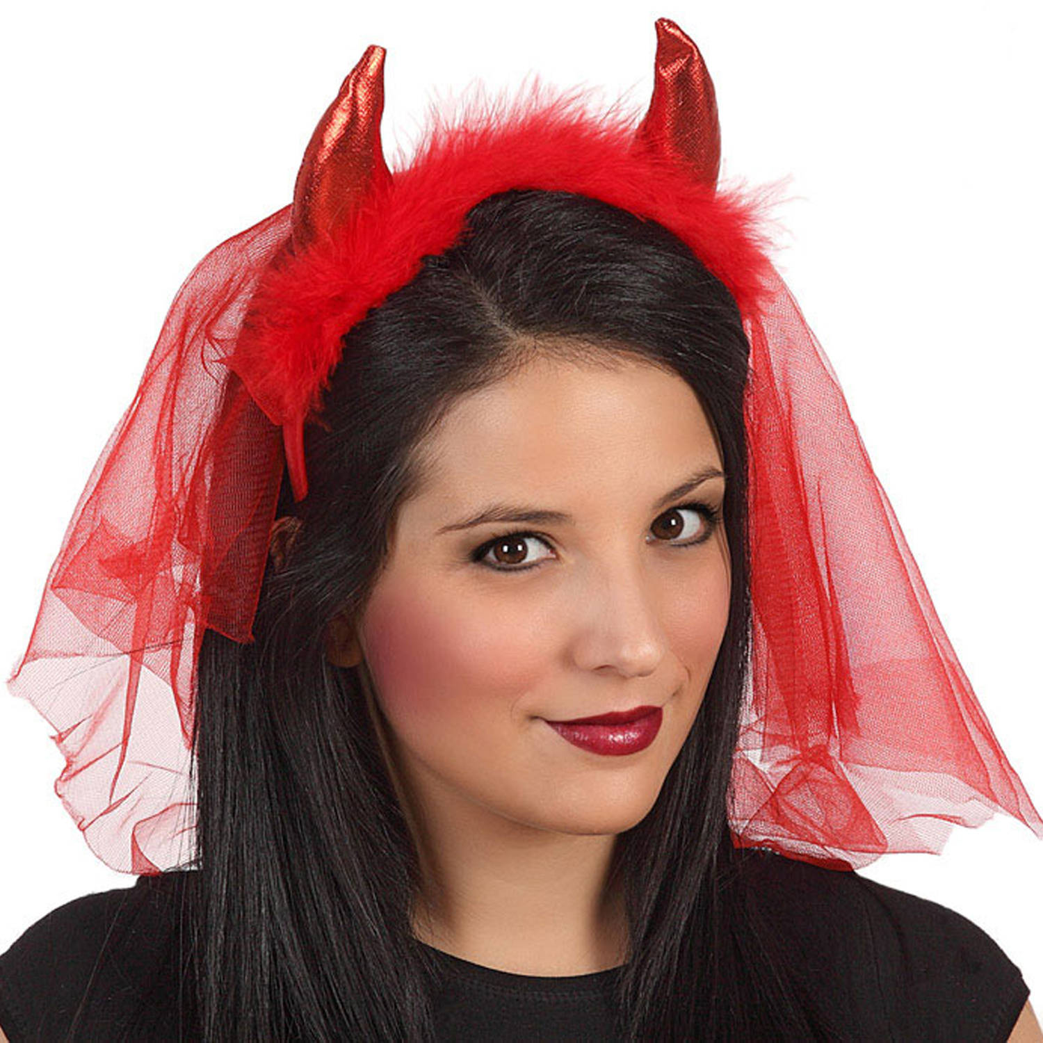 Halloween/horror verkleed diadeem/tiara - duivel hoorns/sluier - kunststof - dames/meisjes - Verkleedhoofddeksels