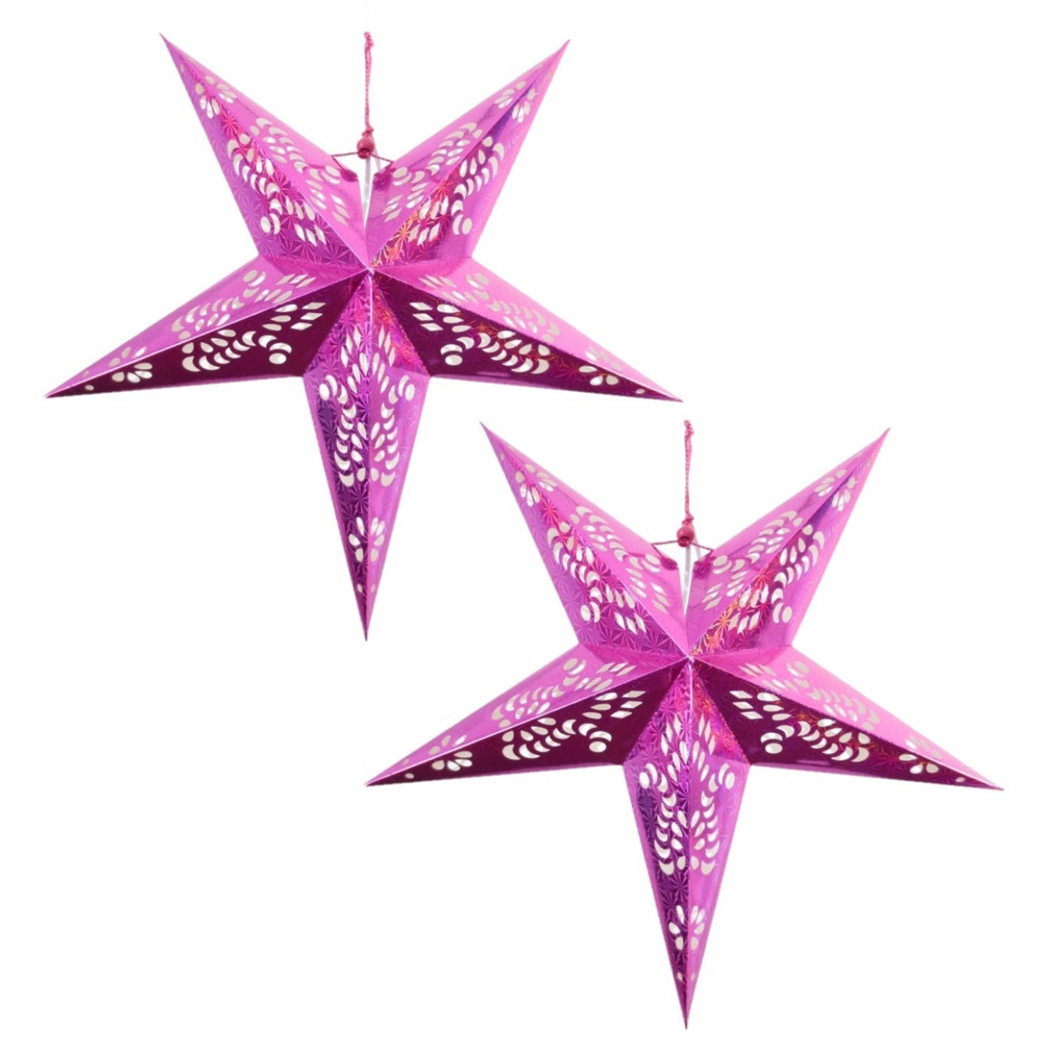 2x Roze kerststerren 60 cm Hangdecoratie